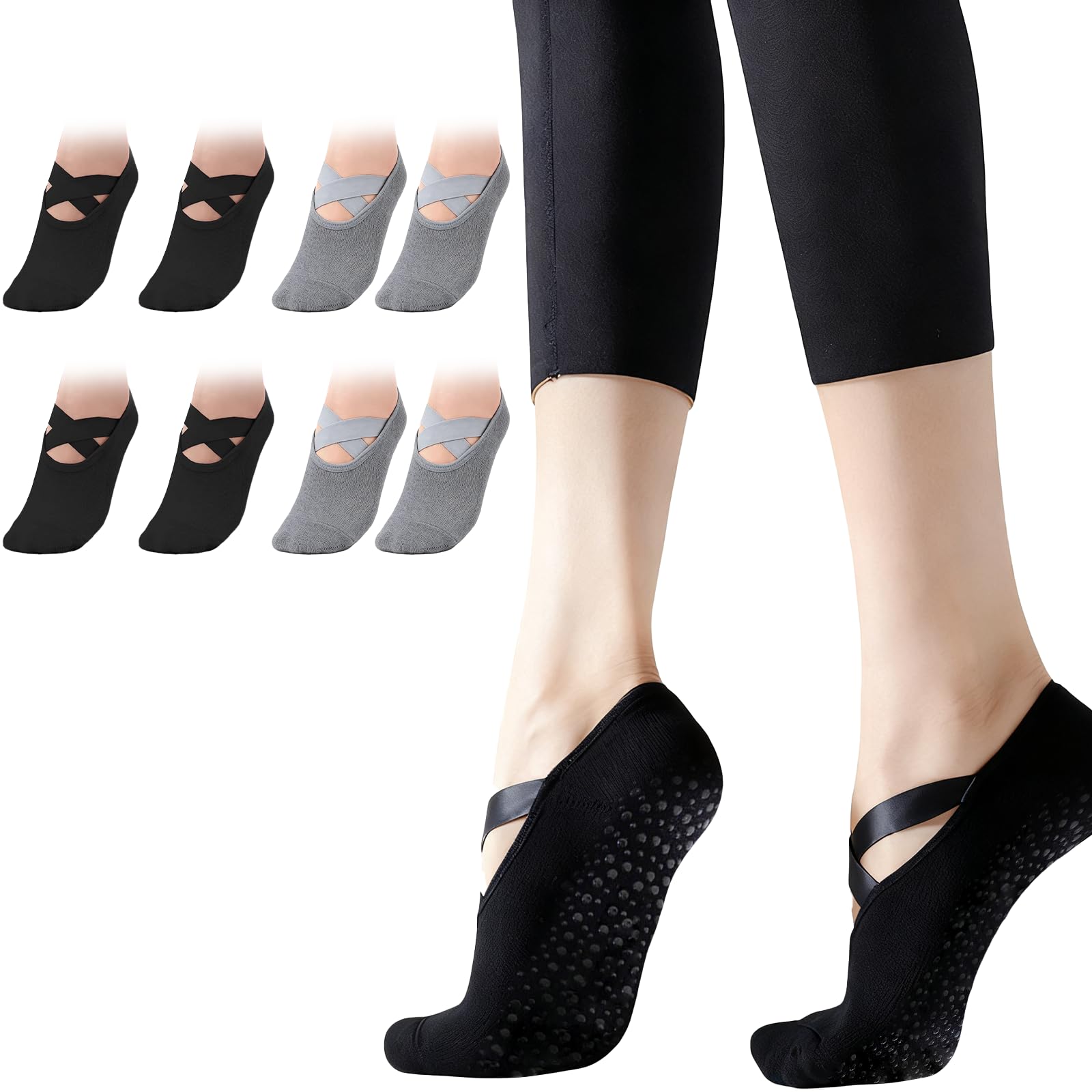 4 Pairs Pilates Socks Non Slip Women Grip Socks Pilates Yoga Socks for Women Non Slip Grippy Socks Womens Reformer Pilates Socks Ballet Barre Dance Socks Anti Slip Socks Gym Workout Socks UK 3-7