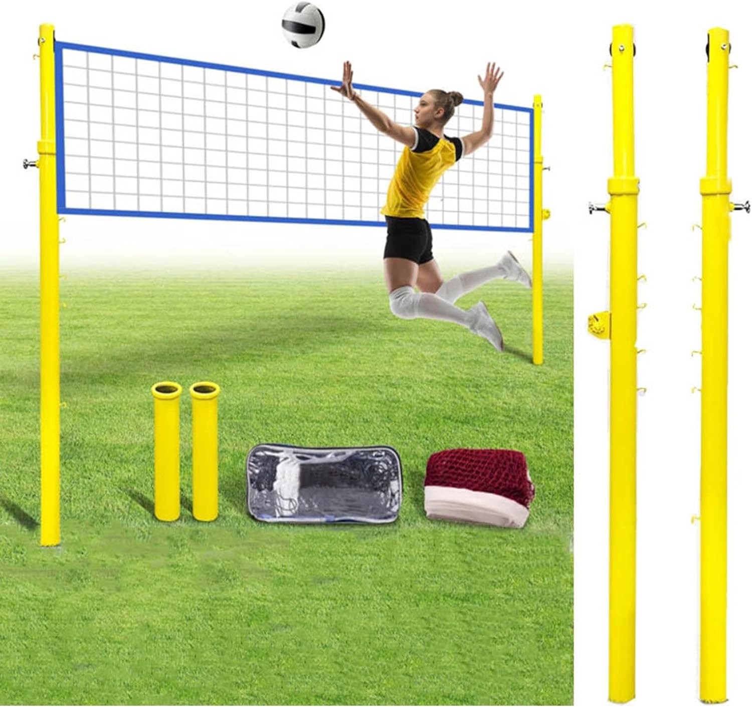 8ft Professional Standard Volleyball Poles,Volleyball Net Set for Backyard,Outdoor Badminton Post,Adjustable Height Poles,for School Outdoor Grass Indoor