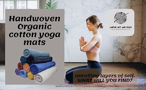 Miniatura 2 de Jaipur Art & Rugs Cotton Yoga Rug - Eco-Friendly Hand-Woven Thick Mat (24x72x5mm) for Everyday Fitness at Home - Comfortable & Extra-Long