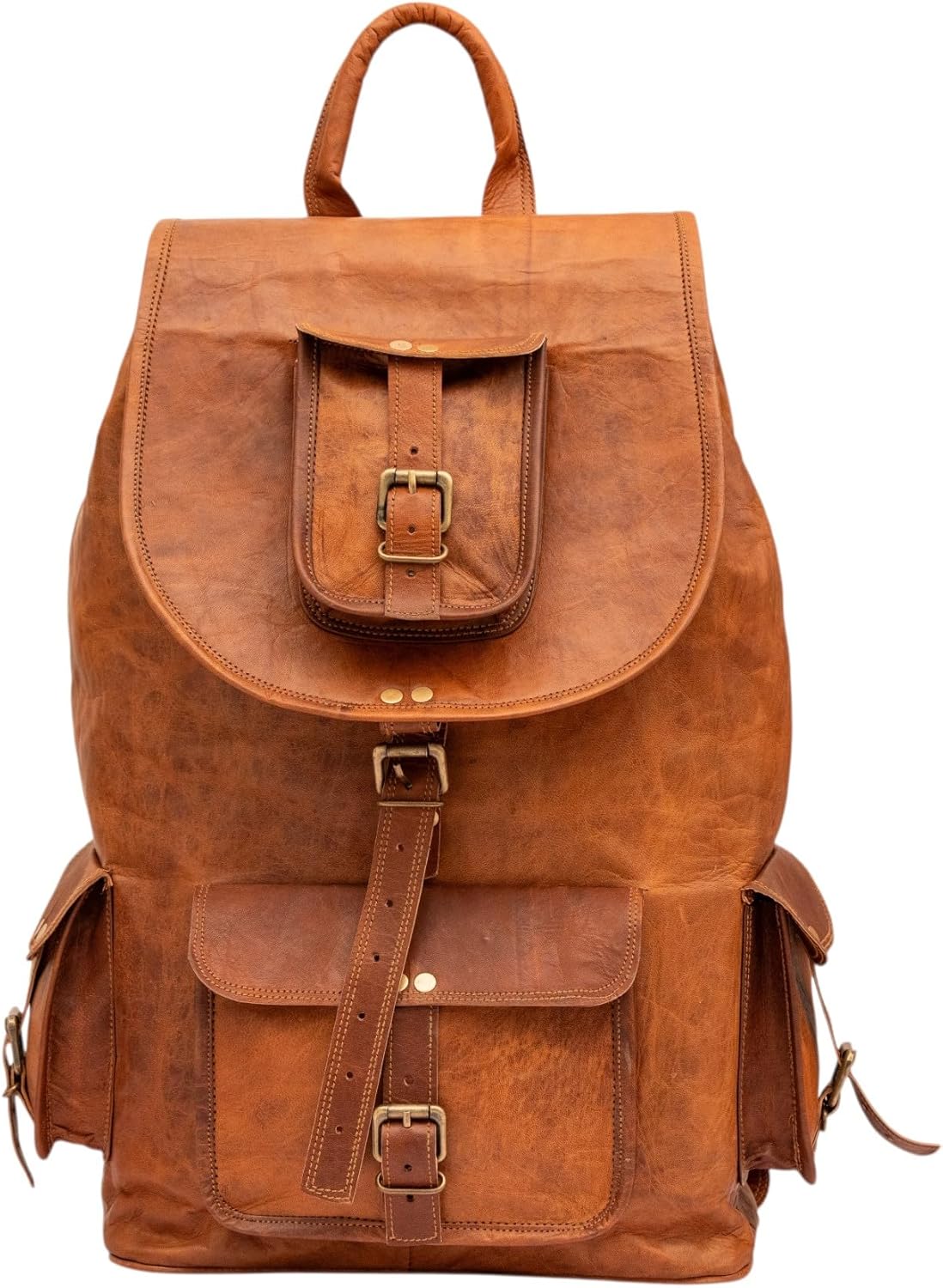 TWARA Handmade Full Grain Leather Laptop Backpack 20 Inch – Vintage Leather Rucksack for Men & Women Fits 15.6–16 Inch Laptop, Large Capacity College Bag, Office Work Backpack,Hiking Travel Bag