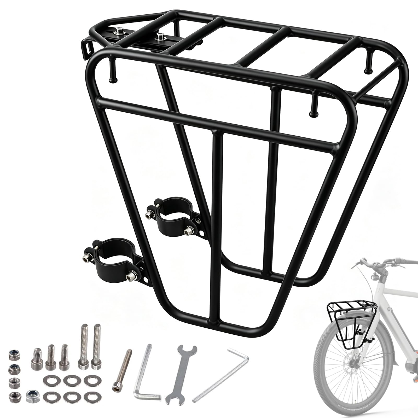 Porte-bagages de vélo, porte-bagages avant et avant pour les randonnées, capacité de charge de 20 kg, porte-bagages avant de vélo pour les trajets sur route