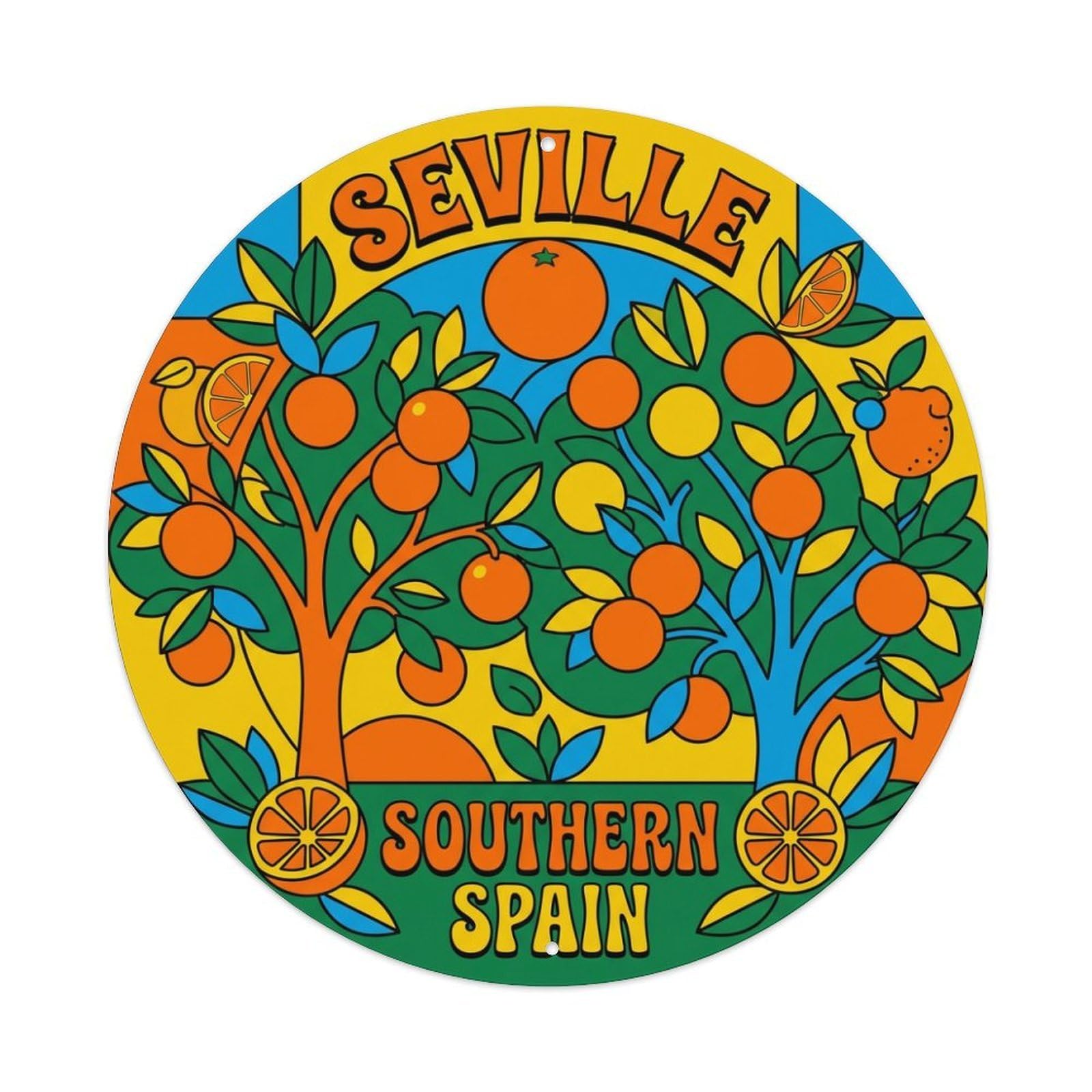Vintage Travel Seville Spain Landscape Vintage Metal Tin Sign Plaque Wall Decor for Cafe, Club Bar, Office, Garden Metal Poster 8x8Inch