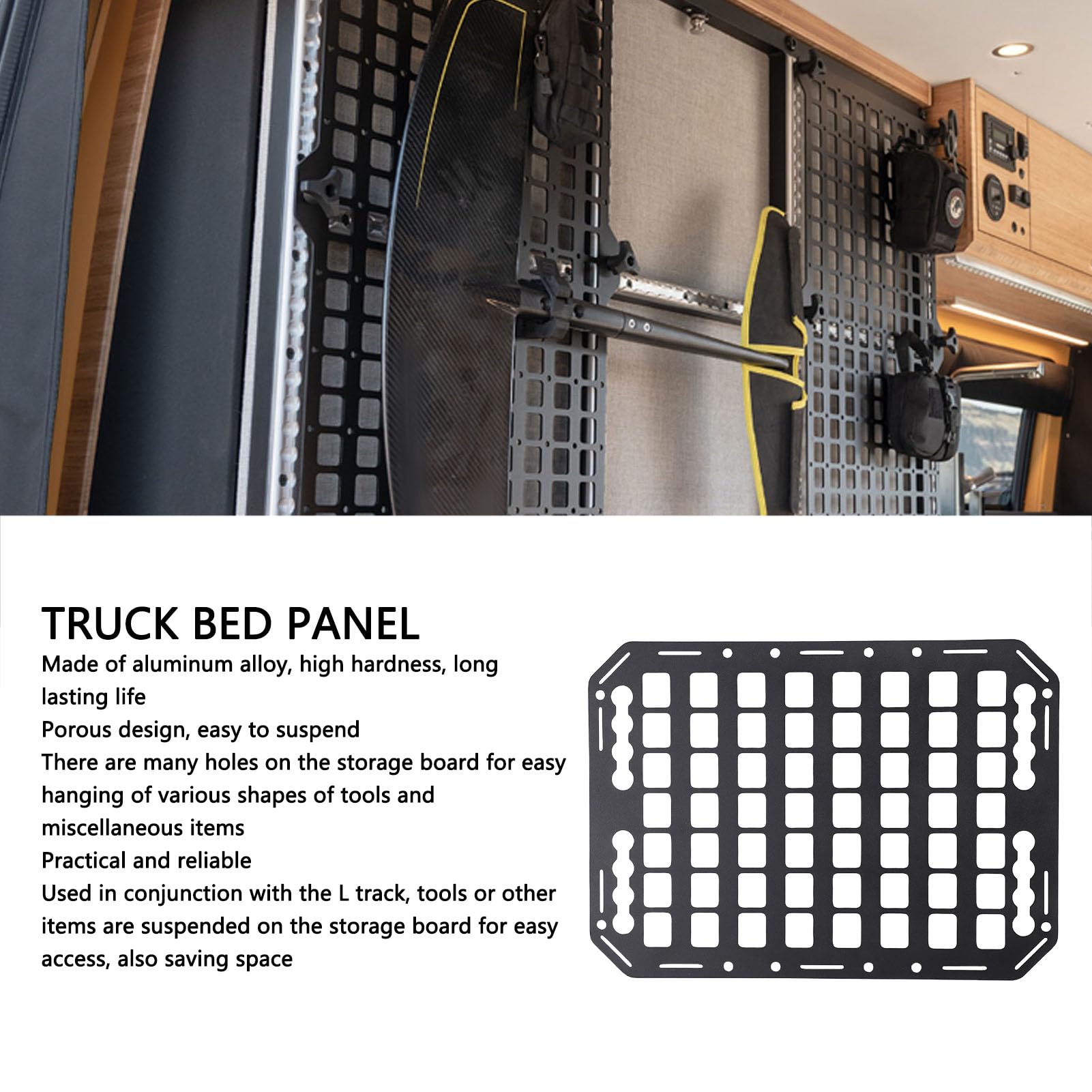Panneau de Lit de Camion en Aluminium, Système de Rangement Molle Léger avec Mécanisme de Verrouillage pour Rail en L, Compatible avec Les Berlines, SUV, Pickups, Camions,