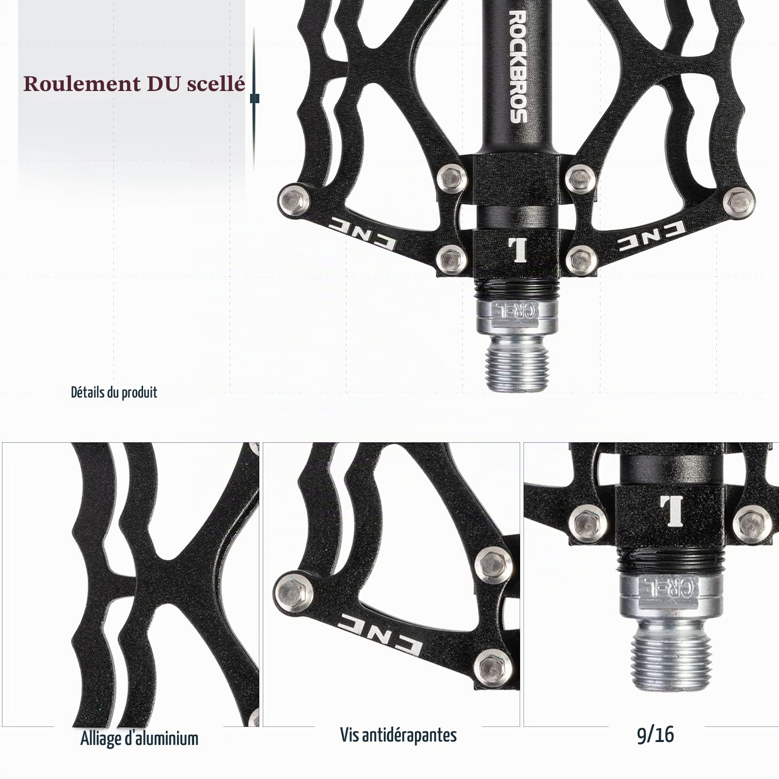 ROCKBROS Pédales Vélo Route 9/16 pour VTT BMX, Paire de Pédales en Alliage d'Aluminium Pédale Plates Vélo Bleu Noir Rouge Jaune Argenté