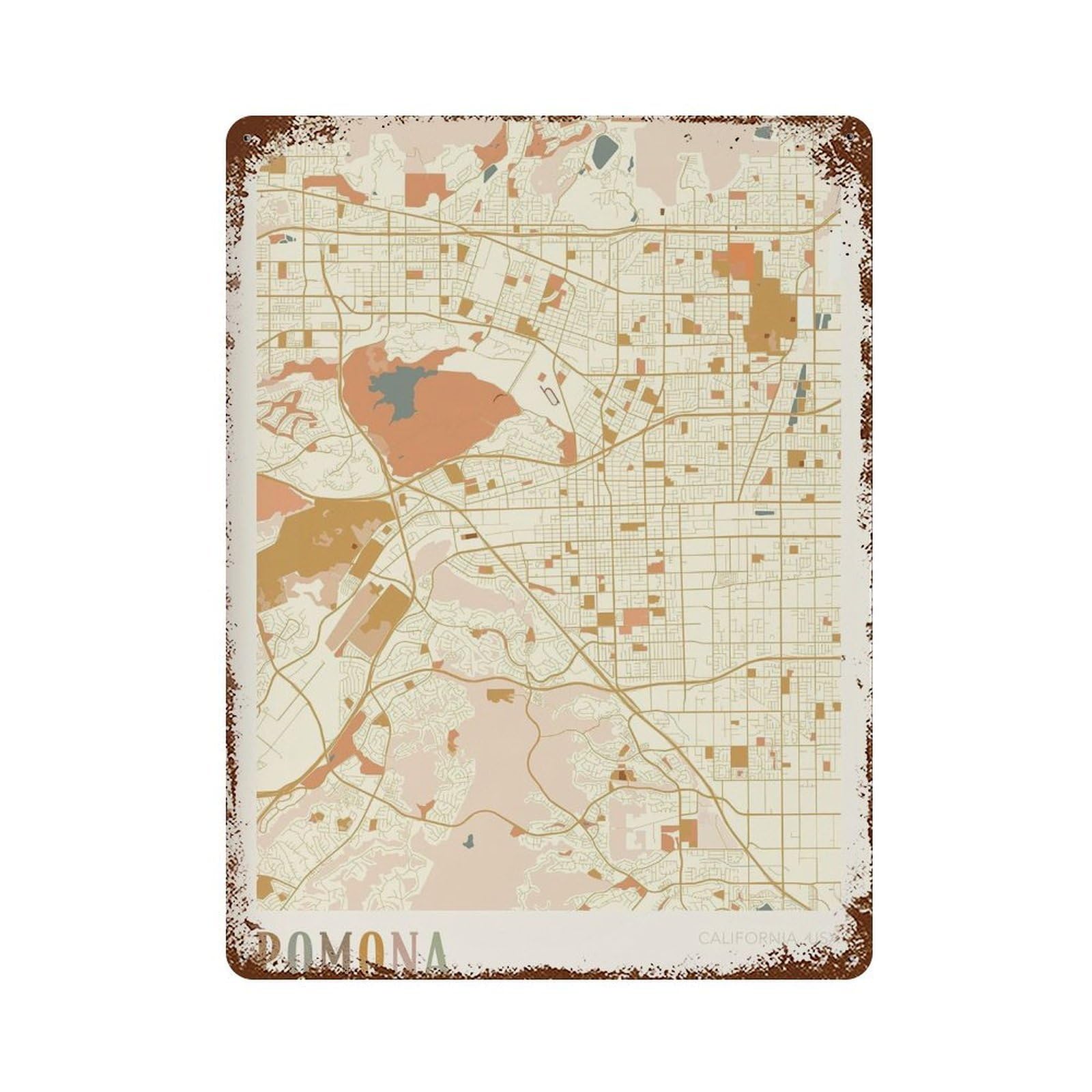 xiaoxiaoshen Pomona Map California Travel Gift Boho Wall Decor Art Metal Tin Poster Modern Home Decor Art Home Bar Shop Decorations Vintage Sign 40x30cm