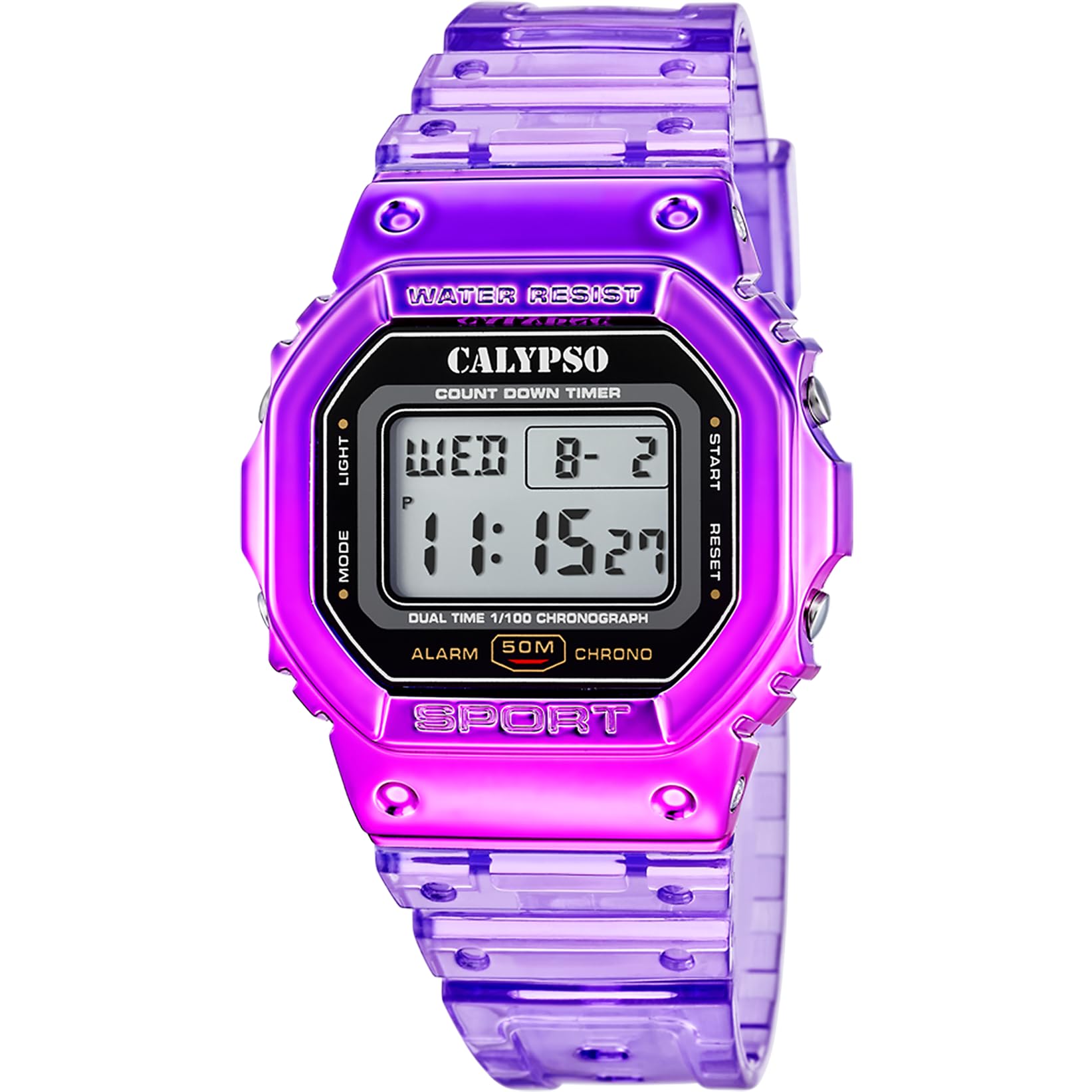 CALYPSO Reloj Digital Hombre y Mujer - Unisex de Caucho - Resistente al Agua 5 ATM Fecha y Calendario, Cronógrafo, Doble Horario, Luz, Alarma, 12 y 24 Horas K5874 - Color Splash