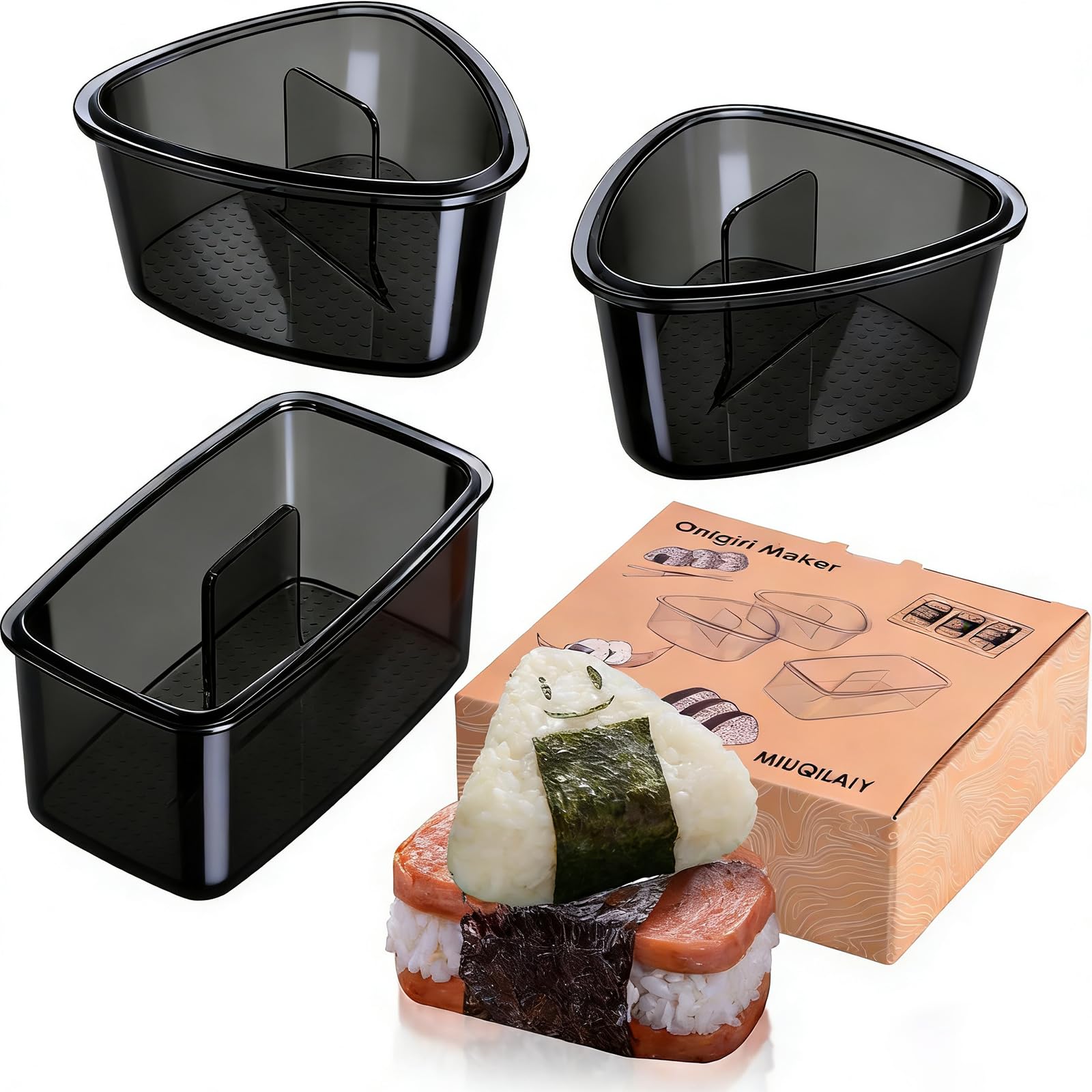 3PCS Clear Black Onigiri Rice Ball Mold Maker Kit, Musubi Press, Triangle Sushi Press for Kid Lunch Bento, Non-stick, BPA-Free