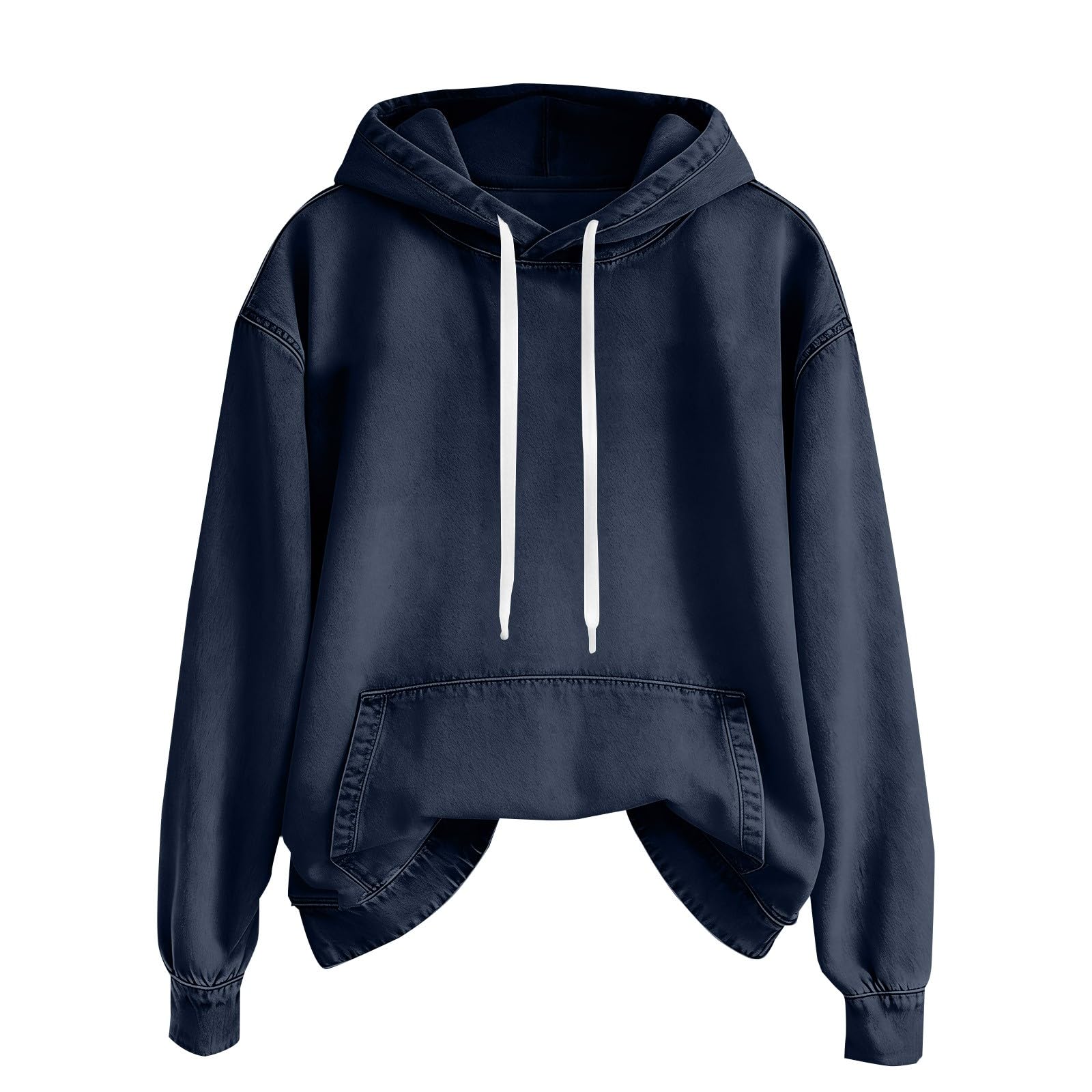 Generisch Sweat à capuche pour femme - Oversize - En jean - Manches longues - Couleur unie - Décontracté - Pour le sport - Streetwear - Mode - Veste à capuche chaude pour l'automne - Pour femme