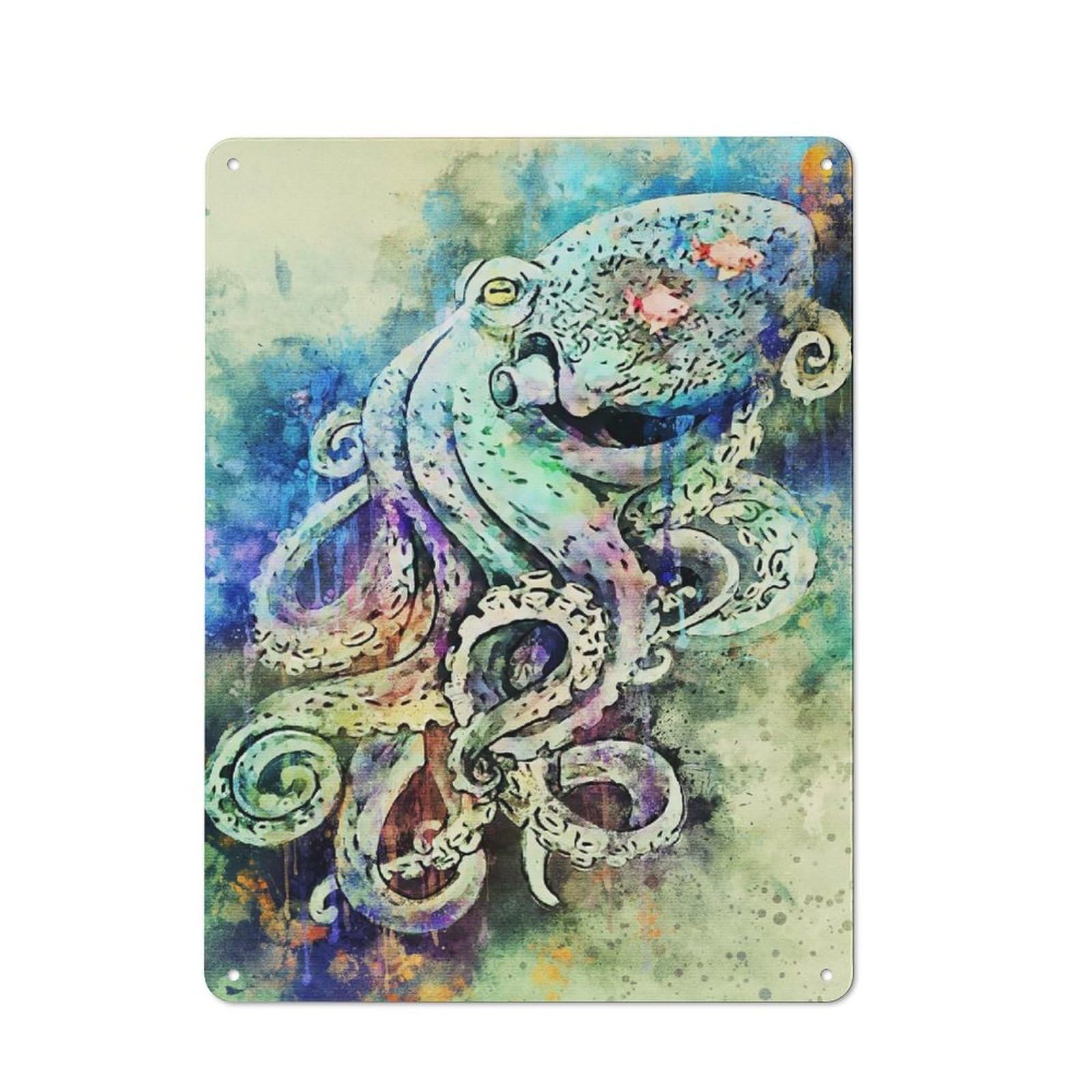 Garden Style Tin Sign 40x30cm Featuring Octopus, Shed Wall Decor for Patio Bar, Workshop, Shed Or Kitchen