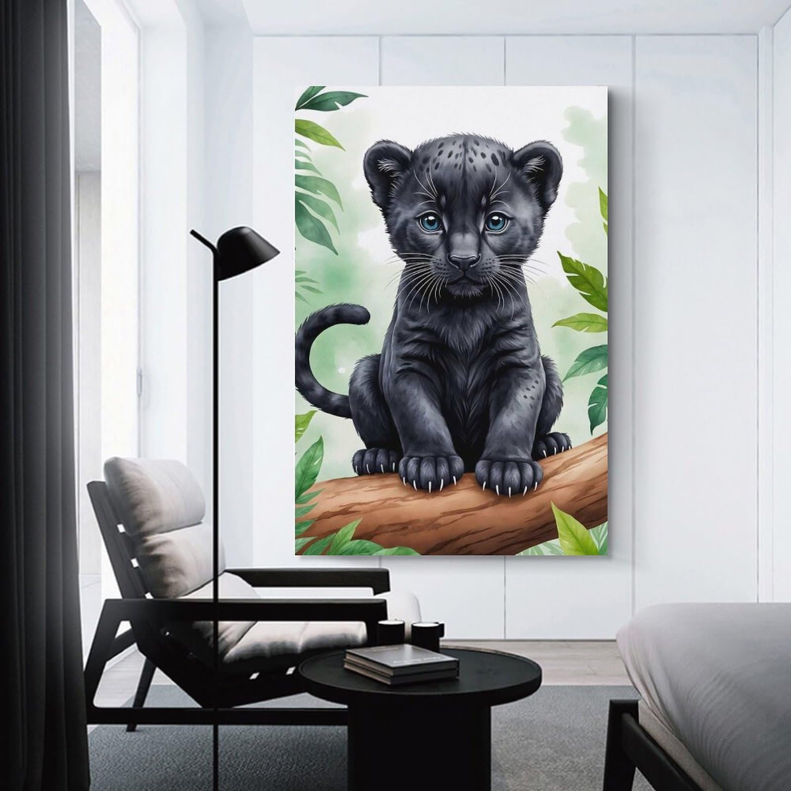 Junmoney Unframe-Style Panther Animal Watercolor Wall Decor Canvas Print, 08X12inch(20X30cm), For Lounge, Bedroom Or Personal Spaces, Thoughtful Wall Decor For Art Lovers
