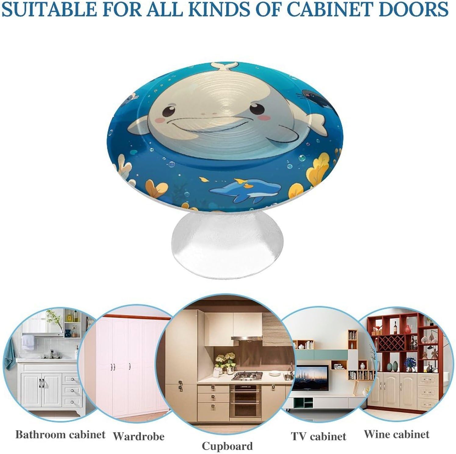 2 Pack Cabinet Knobs,Decorative Drawer Pulls, Cartoon White Whale image 3