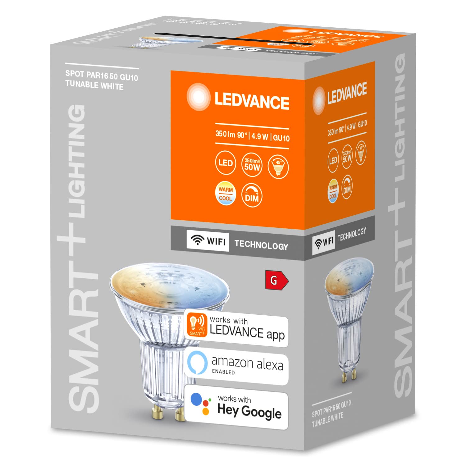 LEDVANCE Lampe à réflecteur LED intelligente avec technologie WiFi, base GU10, couleur de la lumière variable (2700-6500K), dimmable, remplacement 50W, SMART+ WiFi SPOT GU10 Tunable White, paquet de 4