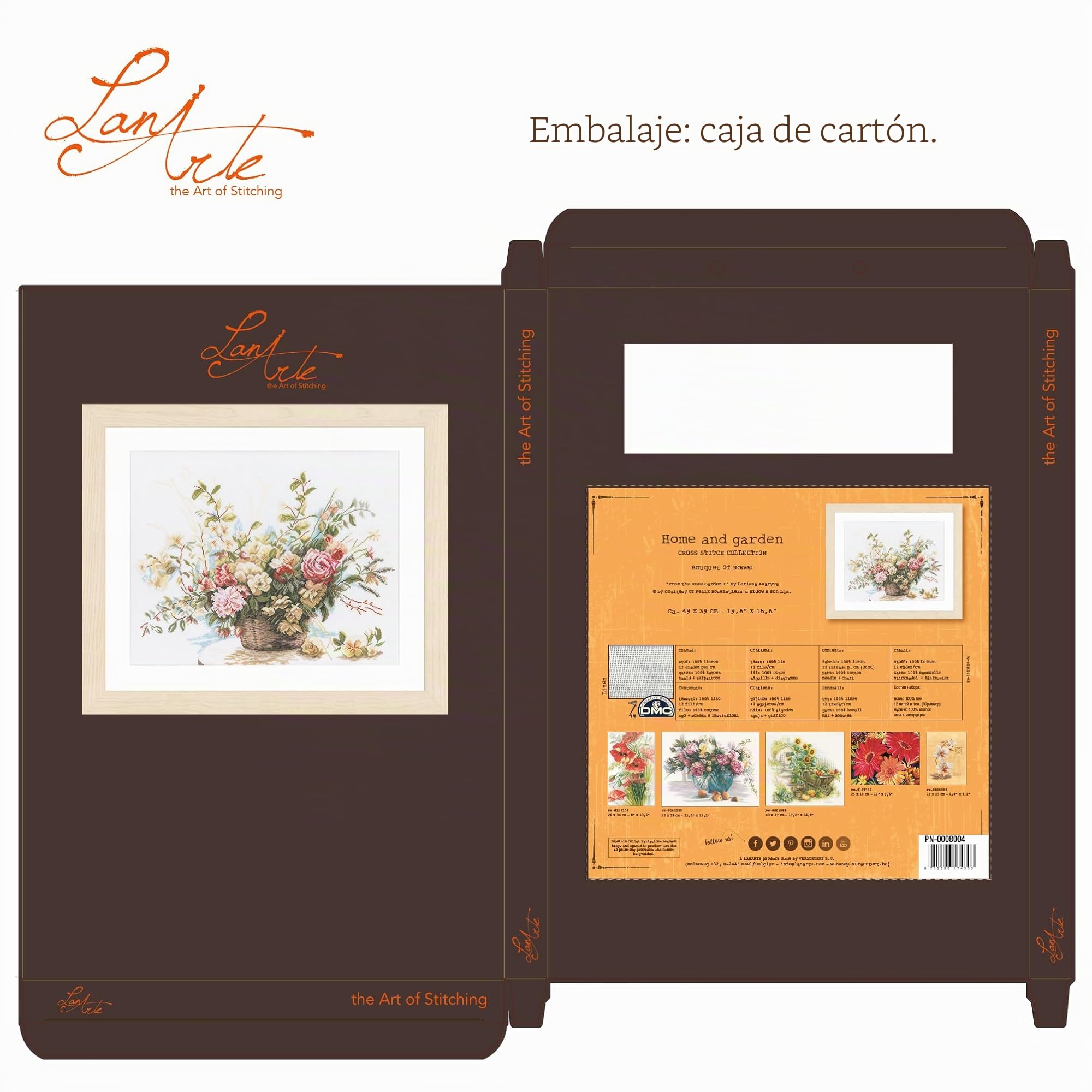 LANARTE Kits De Punto De Cruz Contado Completo Arte De Pared DIY Ramo DE Rosas Set Manualidades Adultos Set Decoracion Salon Creativo Regalo ca. 49 x 39 cm Cross Stitch Embroidery