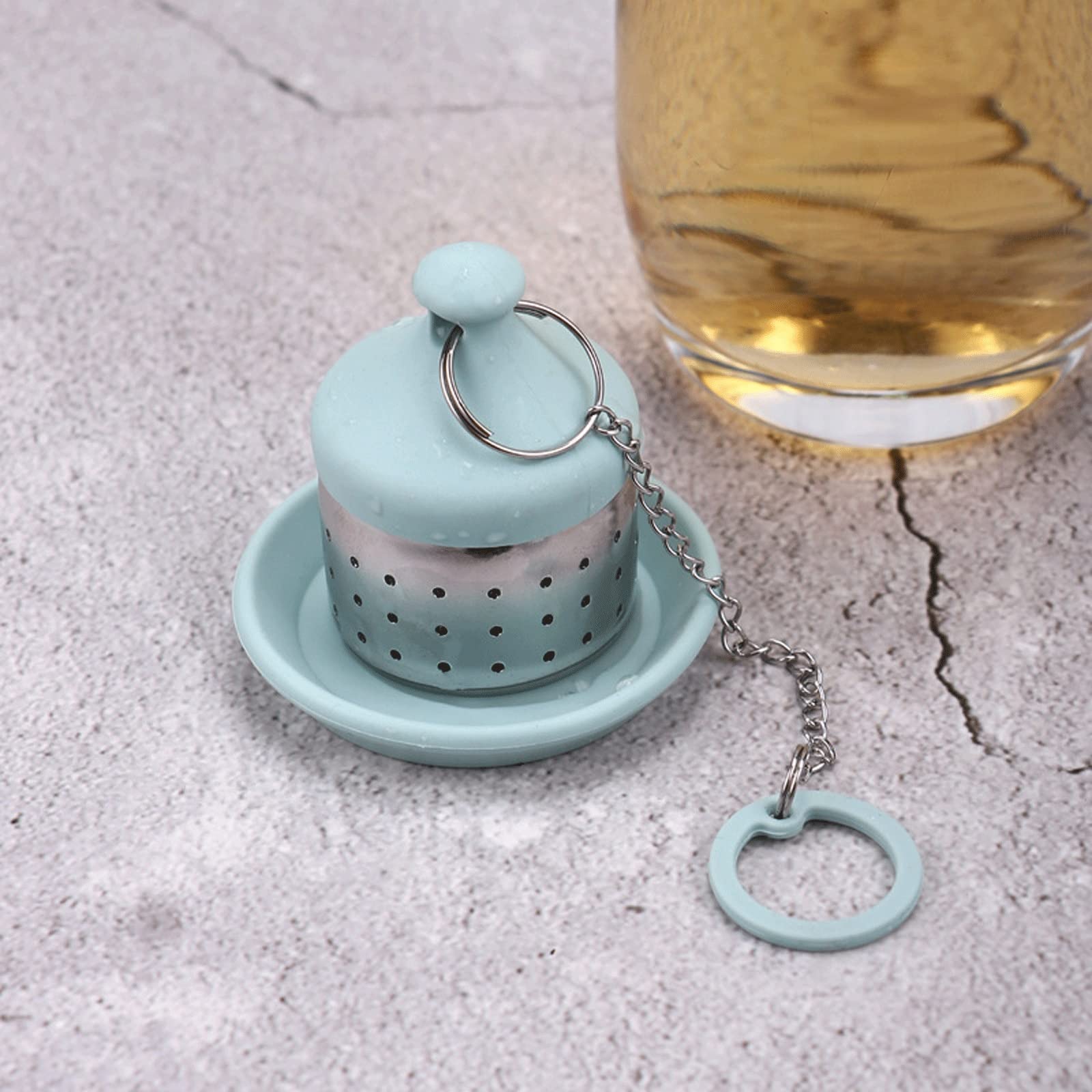 Colador de té creativo con cadena de filtro de té para fugas de té, simple para el hogar, vida en casa, silicona para fugas de té