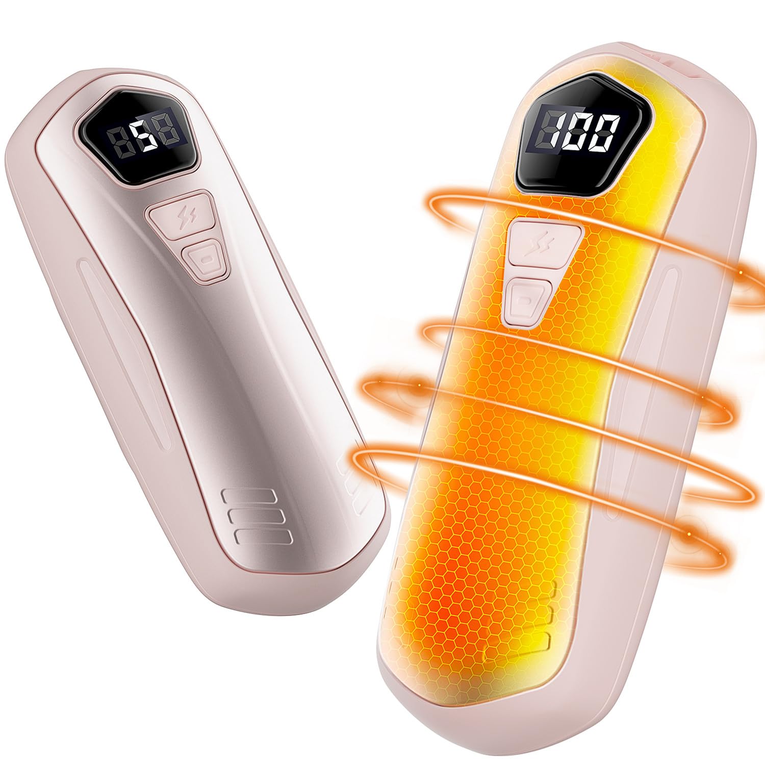 Lot De 2 Chauffe-mains Rechargeables USB – Batterie 3000 MAh Chacun – 5 Niveaux De Chaleur (37–55°C) – 3 Modes LED (fixe/SOS/stroboscope) – Pour Hiver, Camping, Cadeau