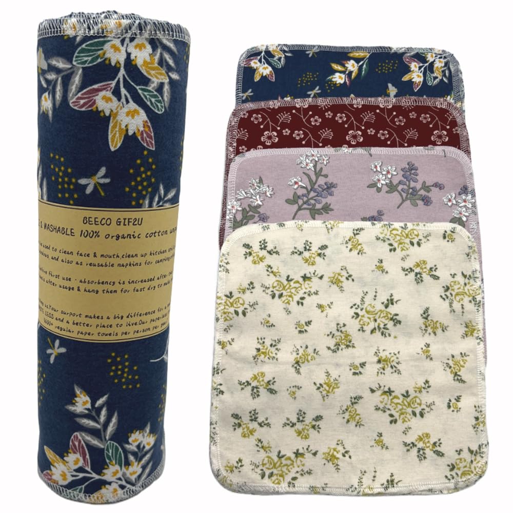 Reusable Paper Towel Rolls 20 Pack,Washable Napkin Cloth Value Set of 4 Colors 20 Pack of Paperless Towel-100% Cotton, Super Soft, Absorbent Made to