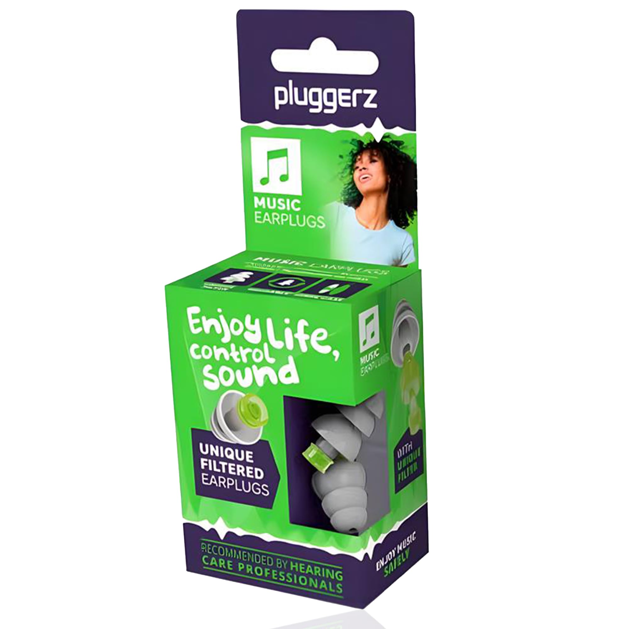 Pluggerz Enjoy Music Earplugs, Skin-Friendly Material Ear Plugs with Filter, 23–28 dB Noise Reduction Rating, Universal-Fit Hearing Protection for Concerts, Festivals, Musicians & Events, 1 Pair