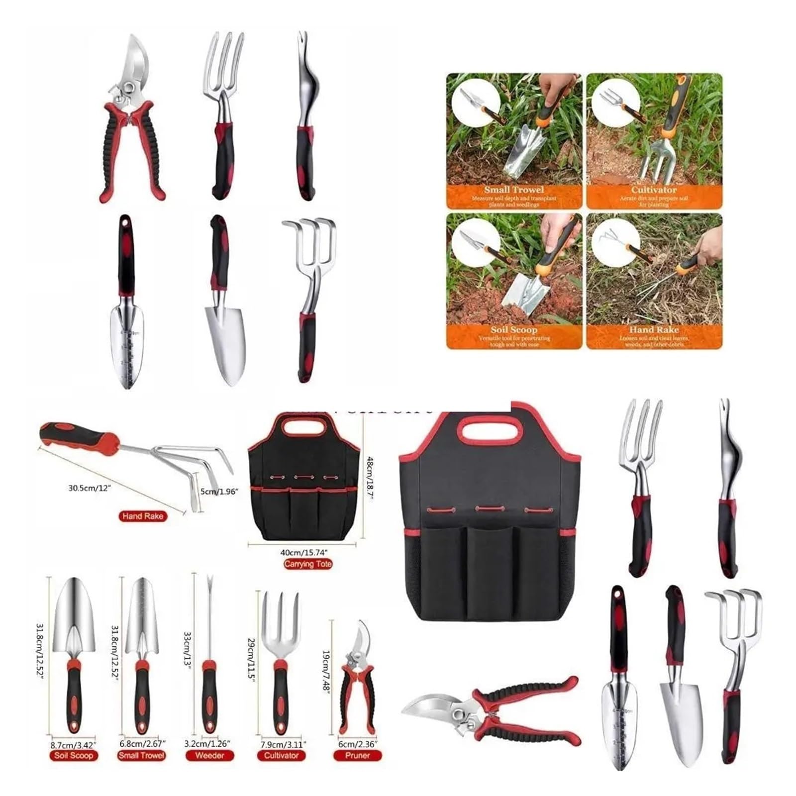 Juego De Herramientas Jardín, Jardinería Alta Resistencia con Agarre Goma Antideslizante, Bolsa Almacenamiento, Manuales For Exteriores, Regalos VersáTil Y FáCil De Usar
