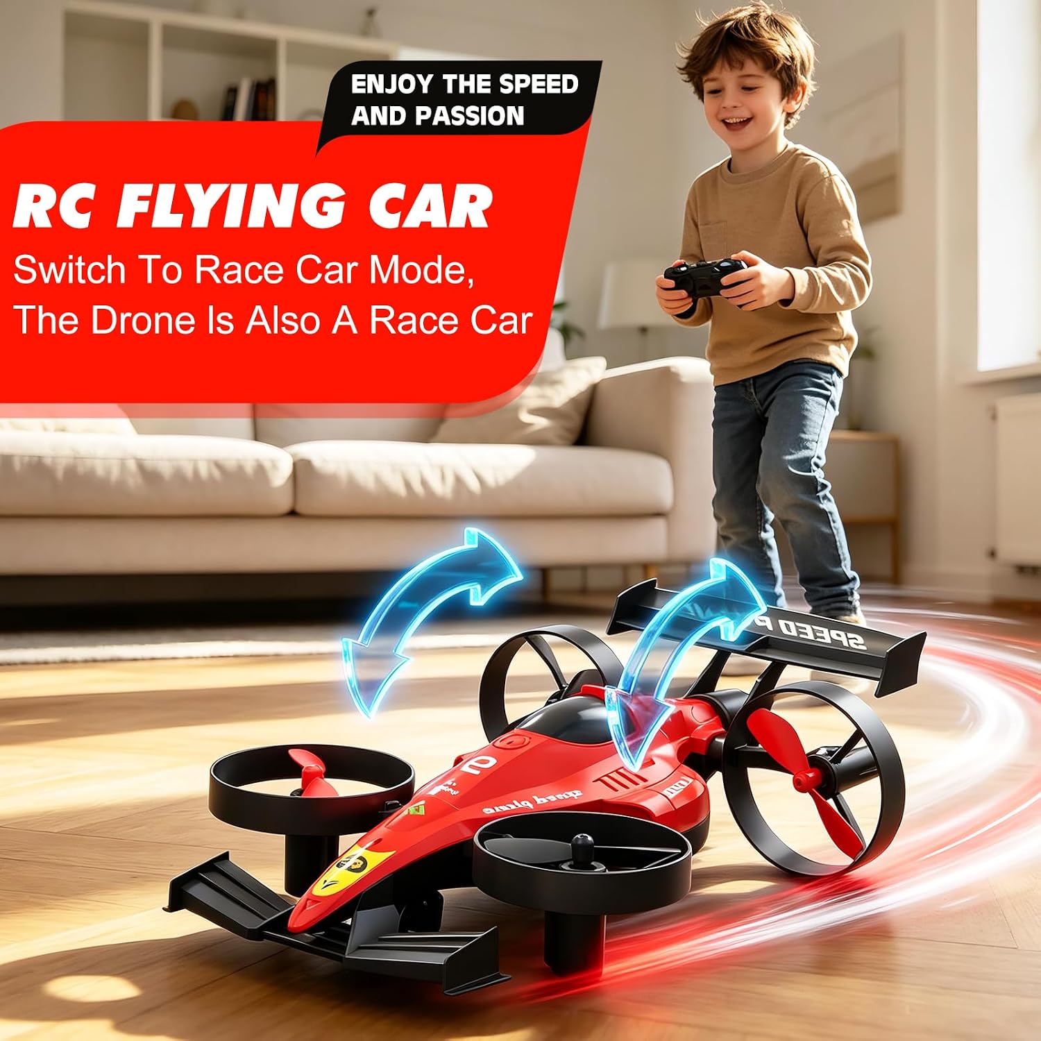 RC Flying Car for Kids Ages 6-12, Features 360°Flips, Altitude Hold, LED Lights, Indoor Outdoor Play, for Boys Girls 8-14 Year Olds image 2