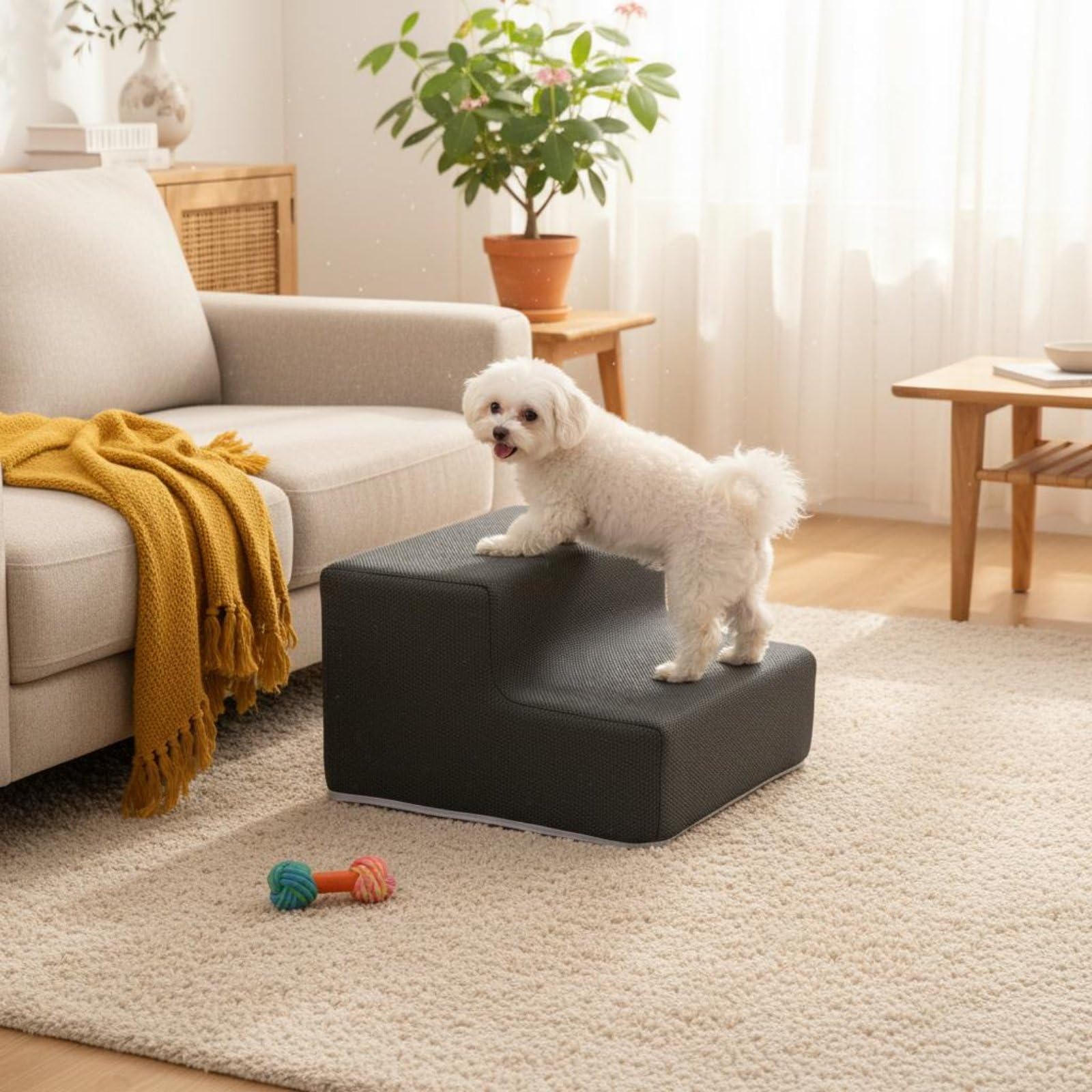 Rampa Industrial Escalera para Mascotas Portátil de Espuma con Superficie Antideslizante y Funda Lavable Adecuada para Facilitar Acceso de Perros a Muebles en Dormitorio, Rosa, 2-Pasos