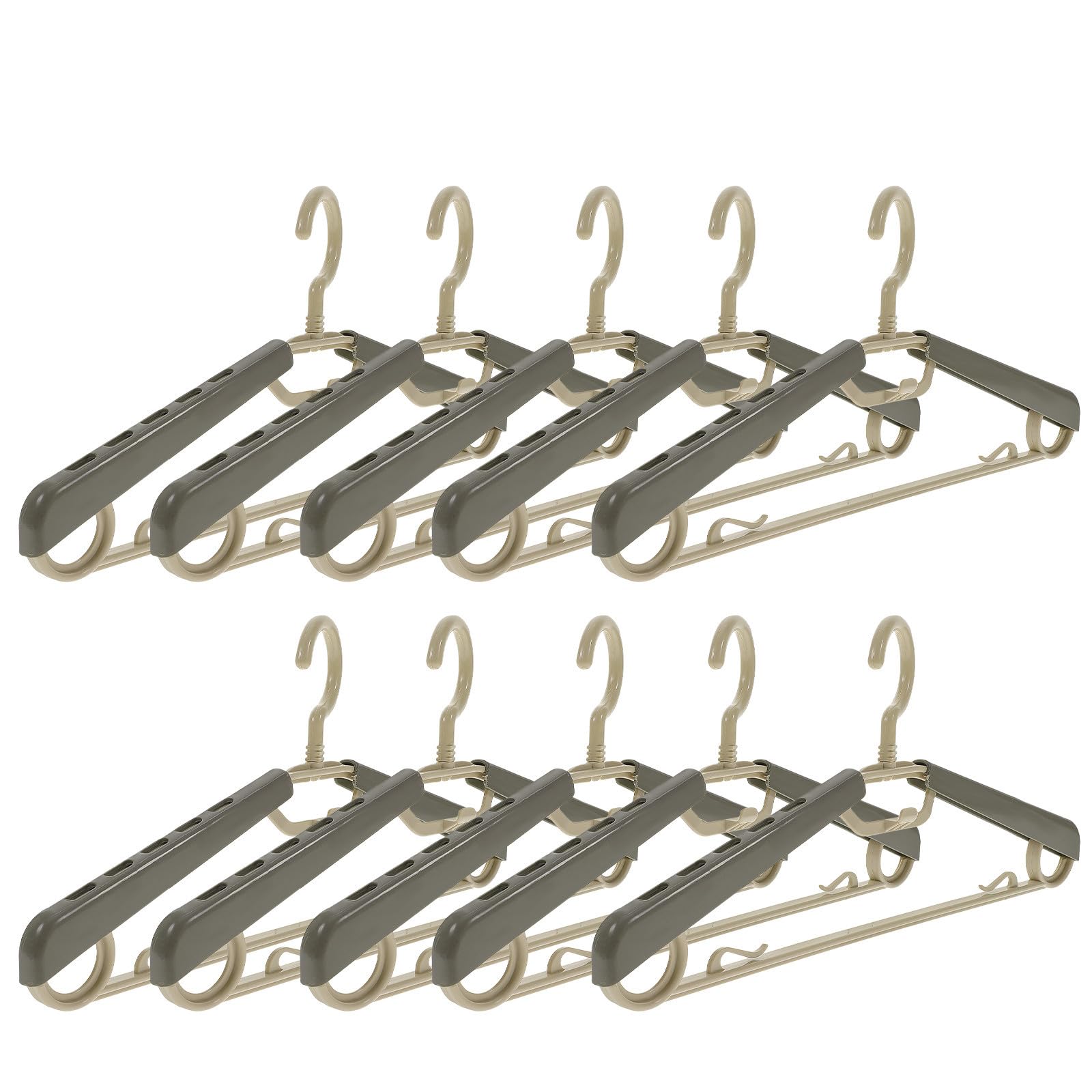 KALLORY Set di 10 Grucce Regolabili in Abs Struttura Robusta, Larghezza Extra Ampia ed Espandibile, Antiruggine e Salvaspazio per Cappotti e Pantaloni