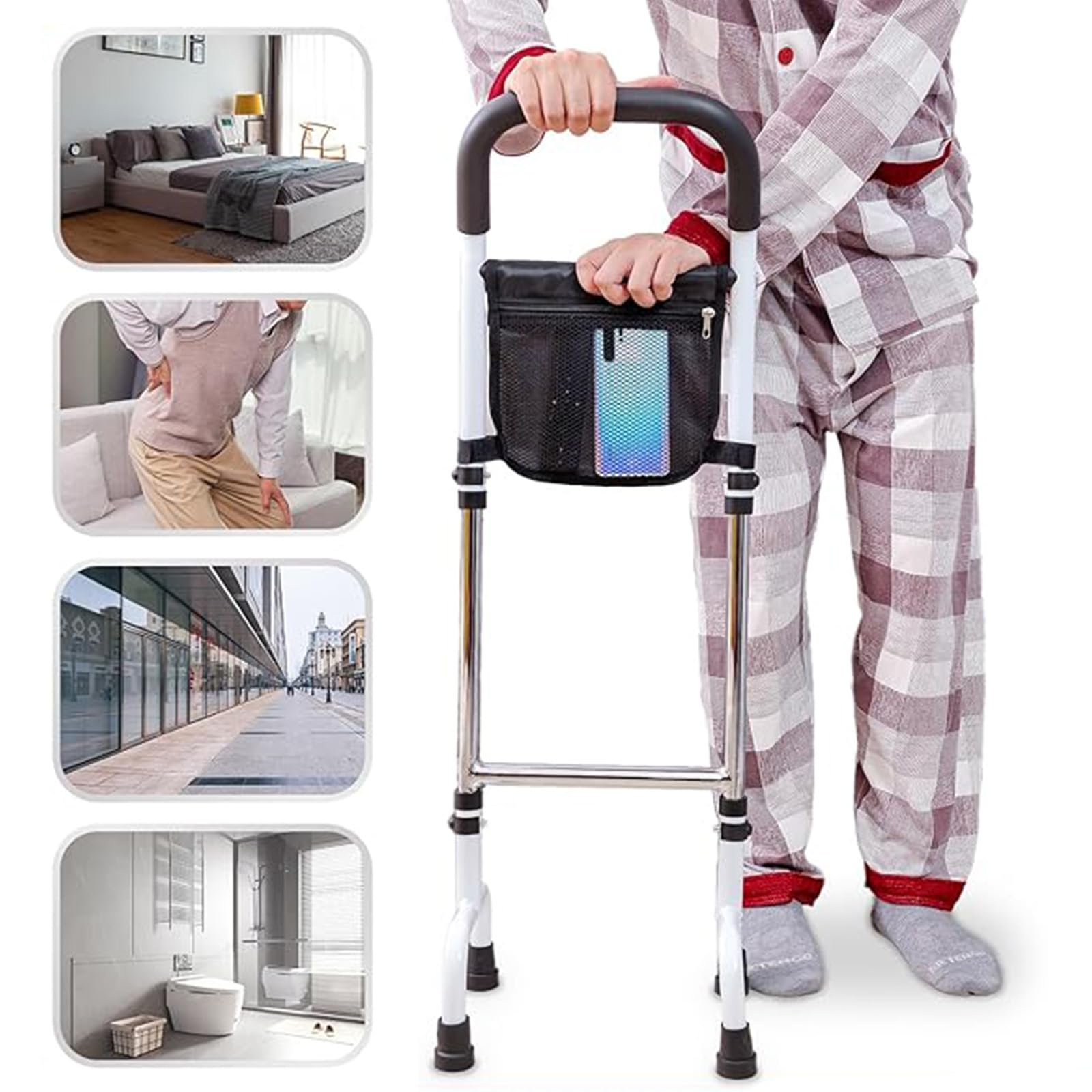 Bastone Passeggio, Stampelle Ausilio Per Deambulazione Anziani Ausilio Per Sedersi Ad Altezza Regolabile Supporto Bastone Da Passeggio Quattro Piedi Ausilio Per Stare In Piedi 73 A 92cm