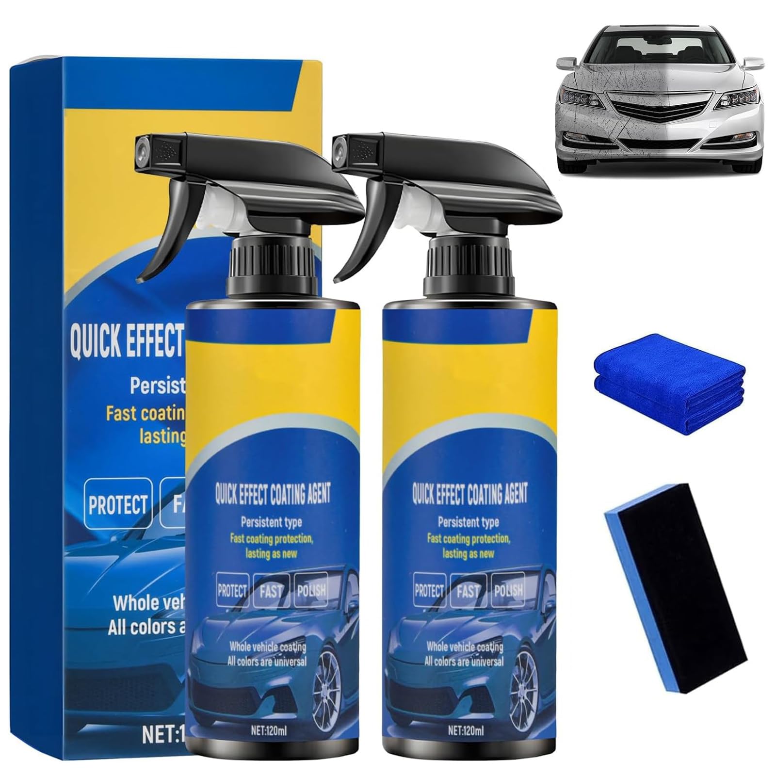 2PCS Sopami Car Coating Spray, Advanced Quick Effect Coating Agent for Cars, Multi Functional Car Coatings Spray for Shine and Protection, Long-Lasting Improves Clarity and Visibility (2pcs*120ml)