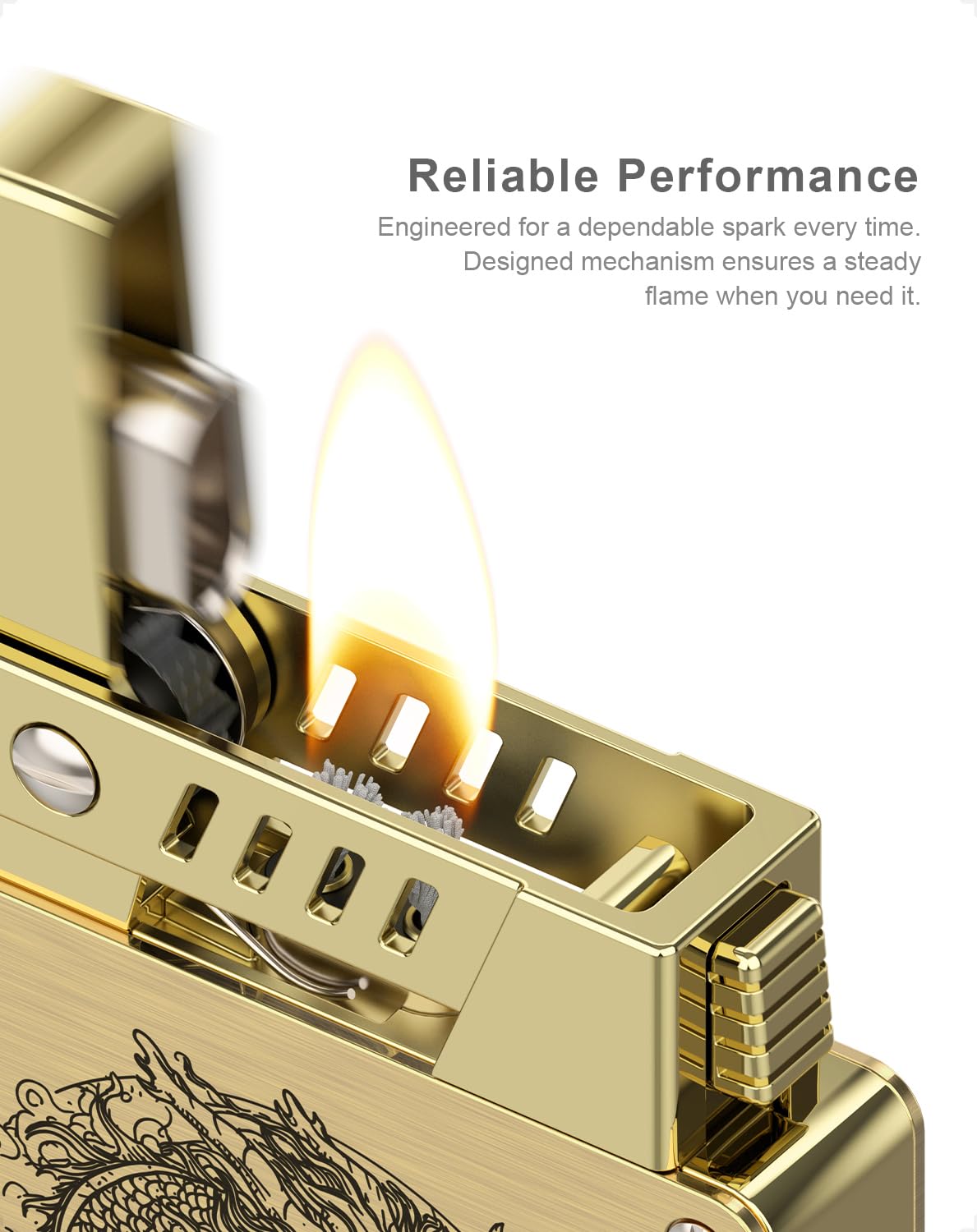 Vintage Lighter, Classic Mental Trench Flip Lighter, Unique Cool Dragon Lighter, Gifts for Men - Without Fluid