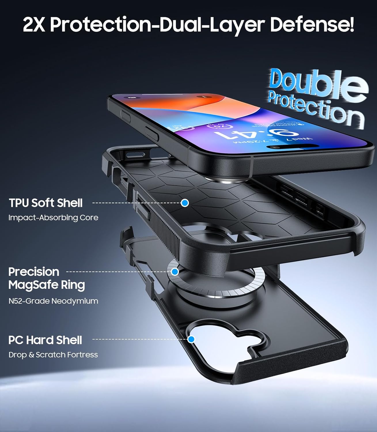 Magnetic for iPhone 16 Case Military-Grade Shockproof, Rugged Phone Case, Heavy Duty Protection [Fit for MagSafe] Anti-Fingerprint Anti-Scratch for iPhone 16 Phone Case 6.1”, Black - Image 3