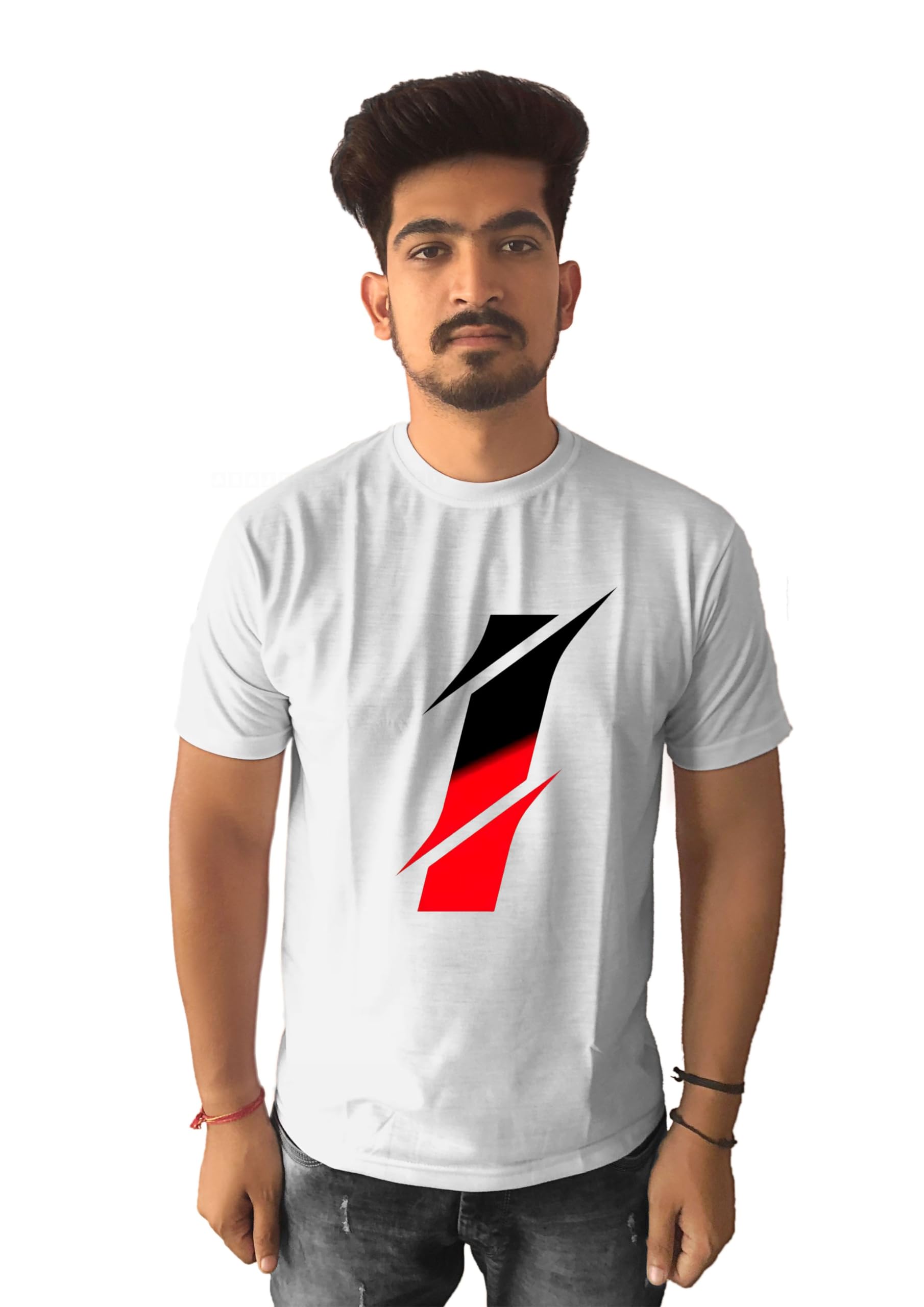 Half Sleeve Alphabet-I T-Shirts for Men & Women | Colour - White | Pack of 1 | Size - Medium