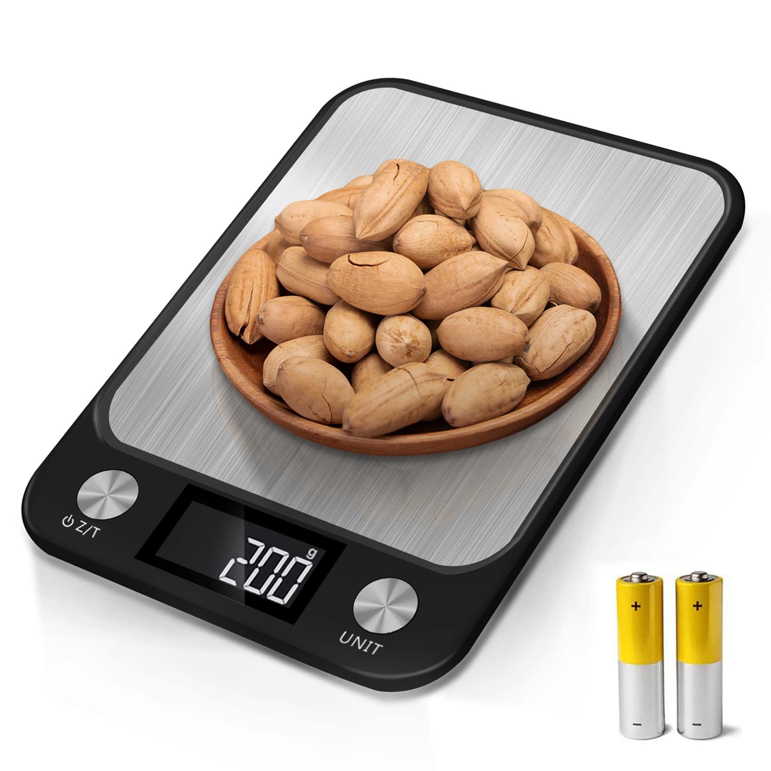 UNIWA Digital Kitchen Scales, Slim Design Food Scales with Stainless Steel, LCD Display (10 kg Maximum Weight), Precision up to 1g, Electronic Food Scales Weighing with Tare Function (Black)