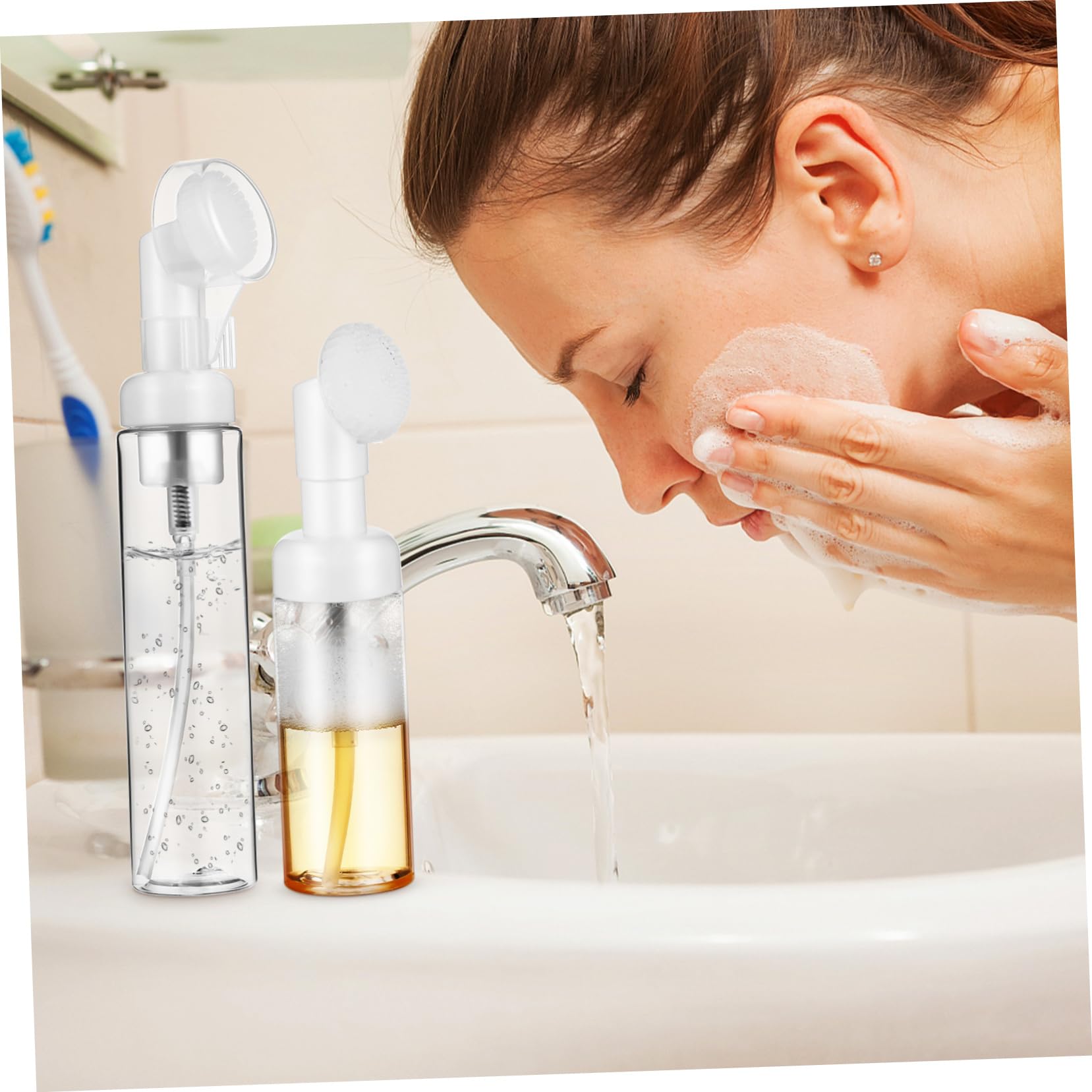 Healeved 20stücke Foaming Pump Flaschen Teilig Mit Bürstenkopf Leere Flaschen Für Gesichtsreinigung Reise Auslaufsicherer Seifenspender Mit Sanften Bürsten Für Effektive Reinigung