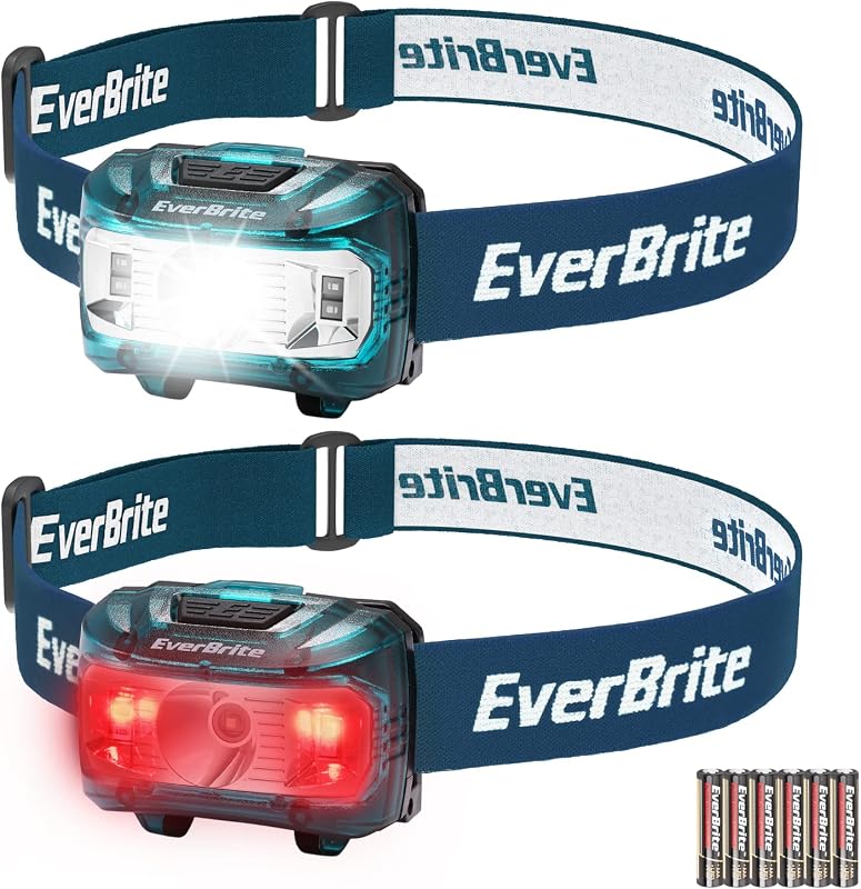 EverBrite Linterna Frontal, Paquete de 2 Linternas Frontales para Niños con Luz Roja y Función de Memoria, Lámpara Frontal para Adultos y Niños con 5 Modos, Linternas Frontales Brillantes para Acampar, Correr, Regalos de Navidad, Pilas Incluidas