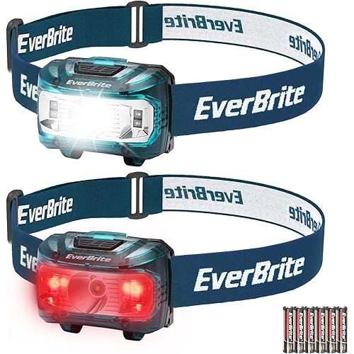 EverBrite Headlamp, 2 Pack Kids Headlamp with Red Light and Memory Function, Head Lamp for Adults and Kids with 5 Modes, Bright Headlamps for Camping, Running, Batteries Included