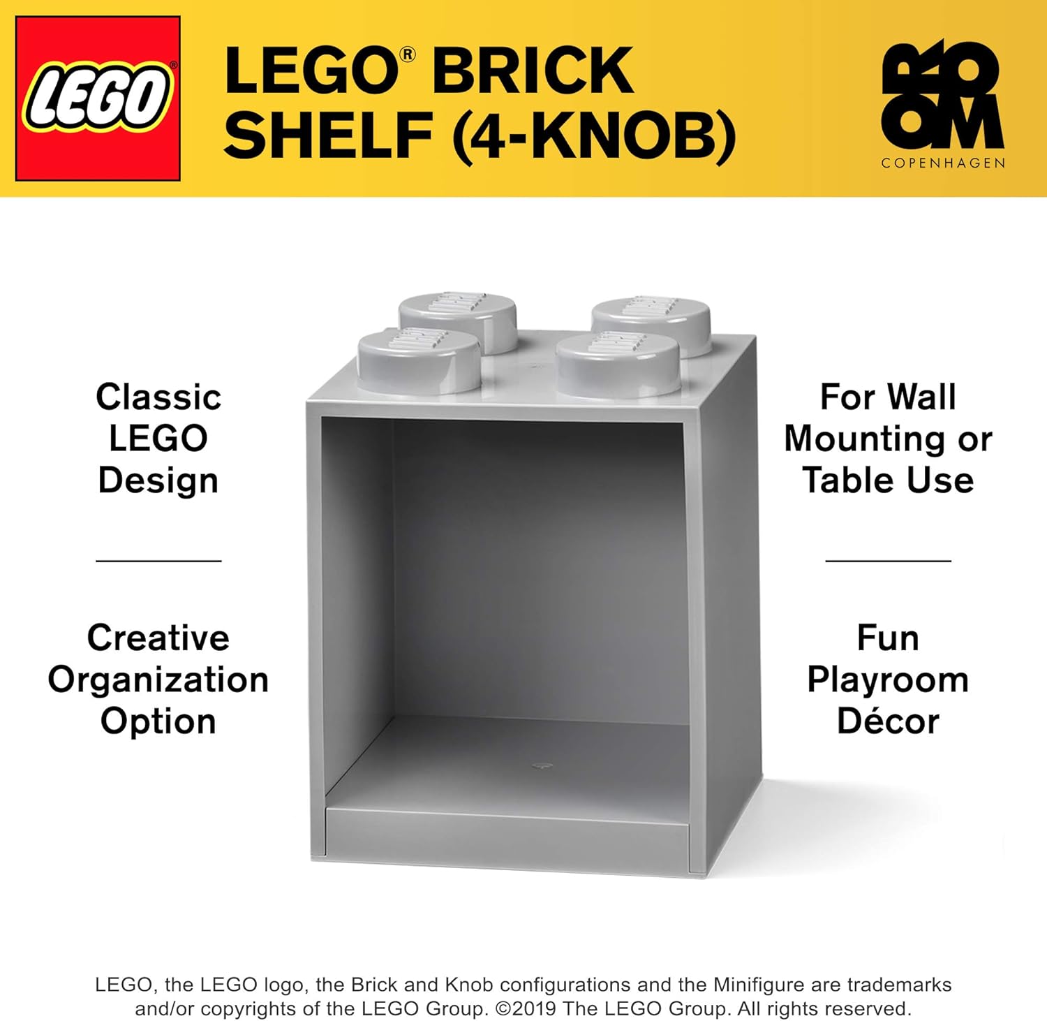 Room Copenhagen Lego Brick Set with 4-Stud and 8-Stud Box Shelves, Gray