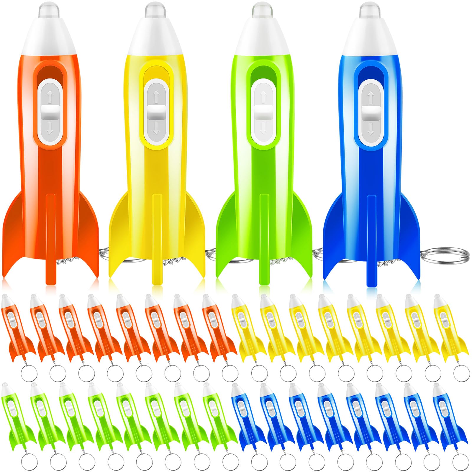 ZMLTLMG 36 Pcs Mini Rocket Keychains, 4 Colors Mini Flashlights for Kids Bulk, Rocket Flashlight Keychain for Party Favor