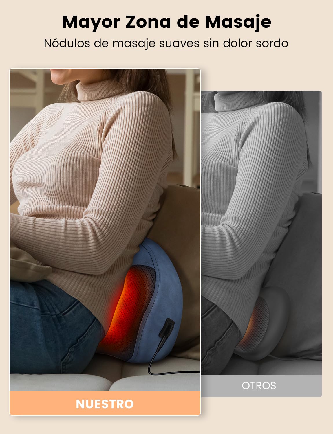 4D Shiatsu Masajeador con Función de Calentamiento, Almohada de Masaje Eléctrica, Almohadas de Masaje de 3 Velocidades con Cambio de Dirección, Hogar, Oficina, Regalo