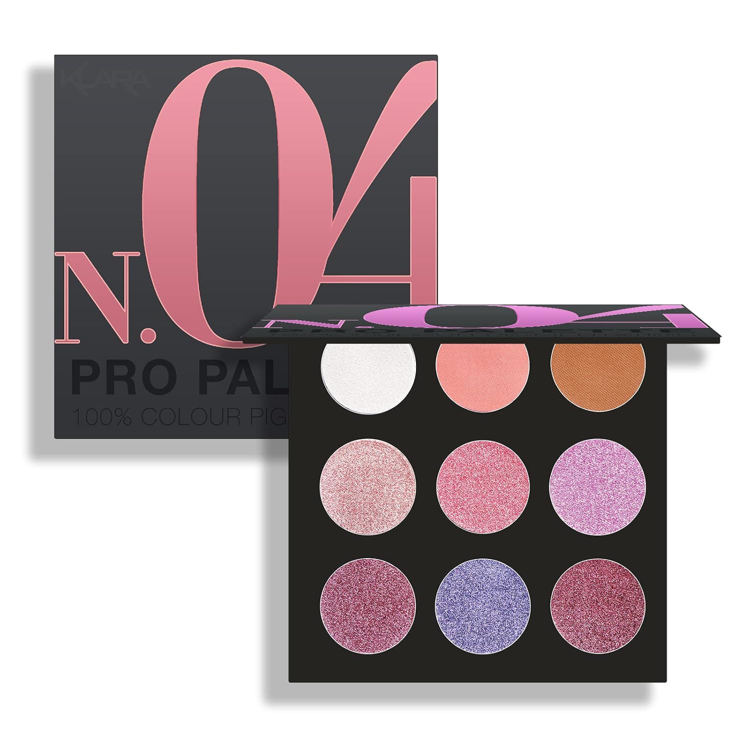 Klara Cosmetics Pro Eyeshadow Palette No 1 Bold Vibrant Long Lasting 100% Colour Pigment Earthy Peach Coral Nude