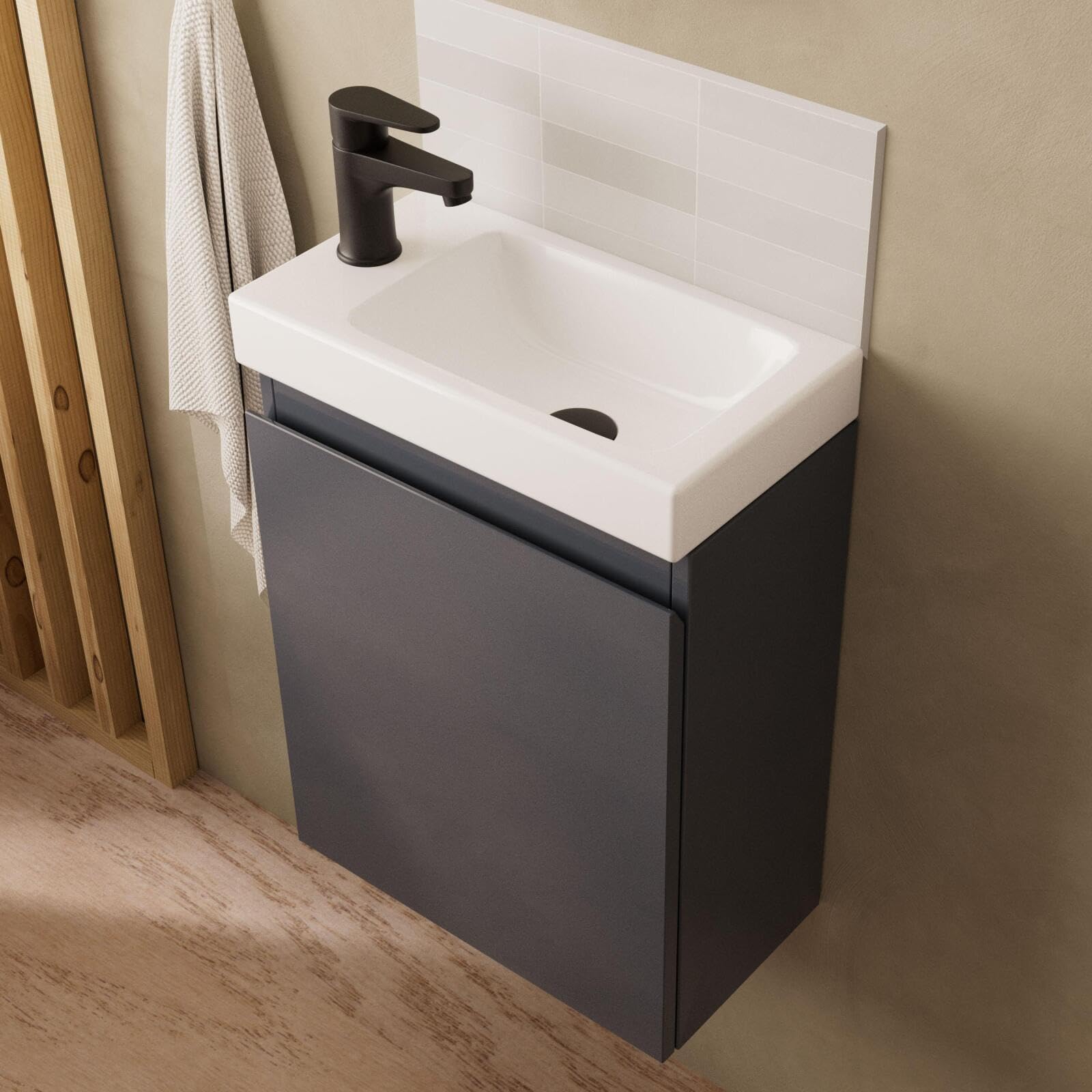 Lave-Manos Lisa + Espejo L40 cm con Estante Blanco