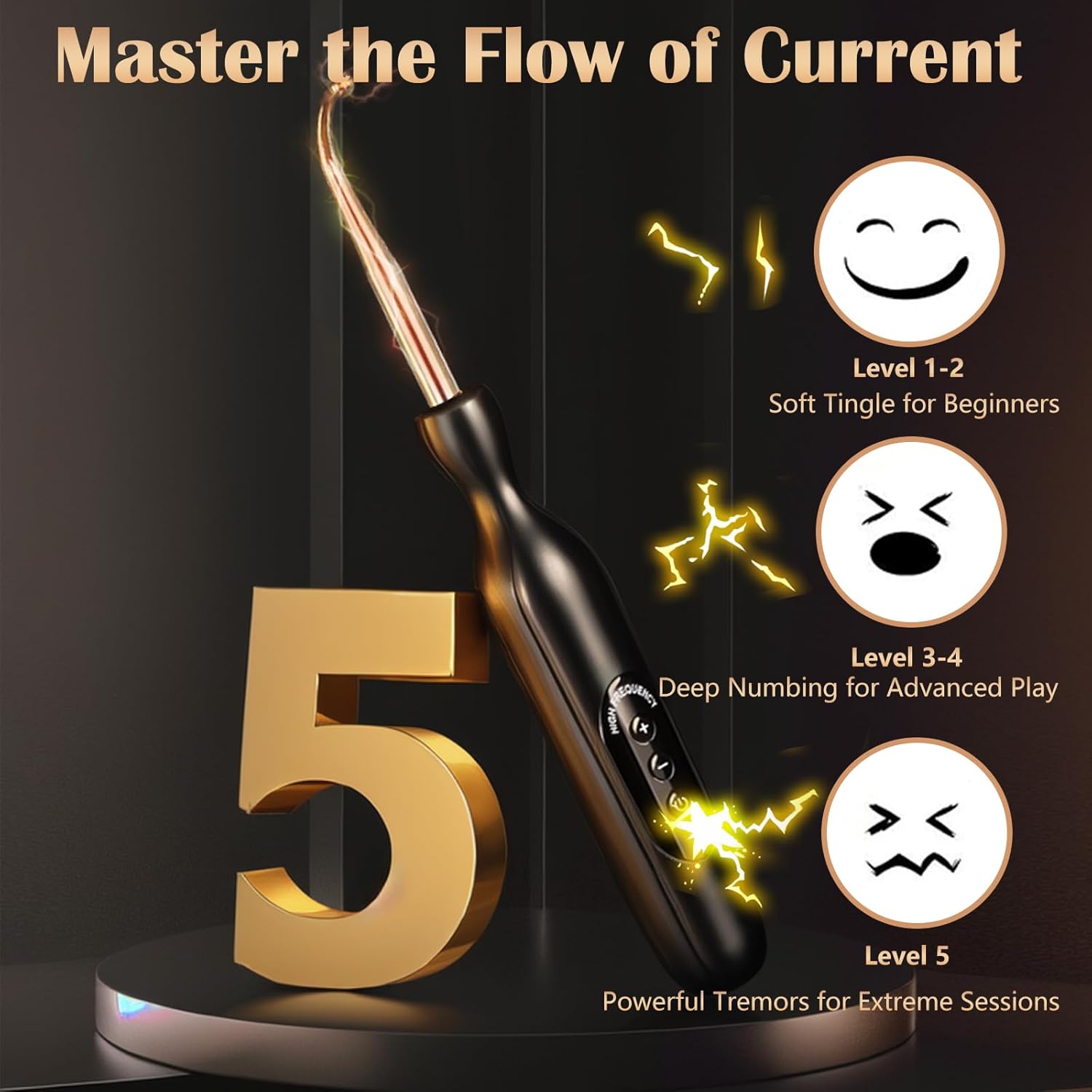 Electric Sex Toy BDSM Shock Electrosex Wand Male E-Stim Electrosex Toys Estim Sex Stimulation with 5 Level Current Levels Visible Lightning for Sex Game Discipline and Training Tools for Men Women