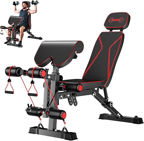 Weight Bench Press, Strength Training Workout Benches for Home Gym, FRITTON 800 LB Stable Decline Incline Bench for Full Body Workout, Adjustable