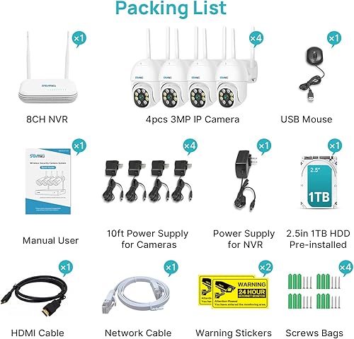 Miniatura 8 de SOVMIKU Sistema de cámara de seguridad inalámbrica detección humana 2K cámara PTZ PanTilt de 3MP para exteriores, vista de 360, seguimiento