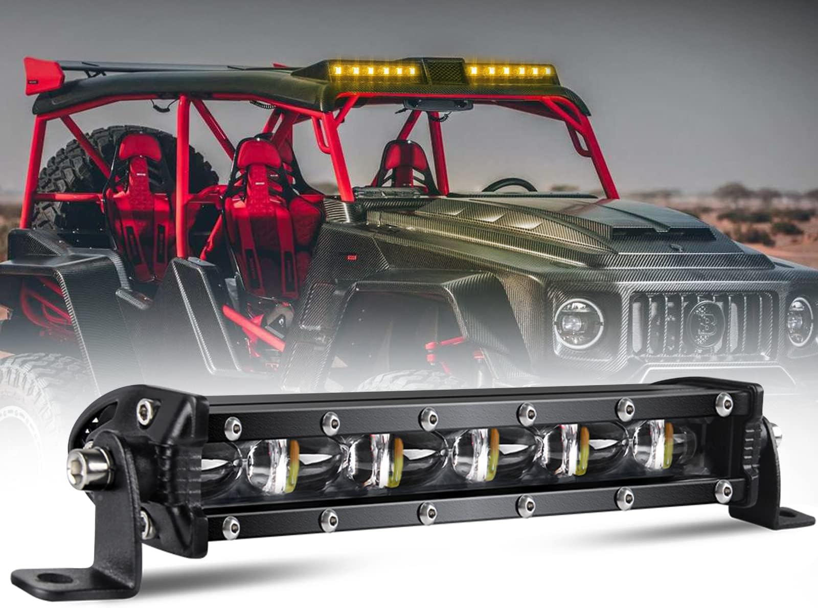 CO LIGHT Led Light Bar Single 7 inch Slim Single Row Lightbar Driving Combo Beam Off Road Fog Work Lights with Mounting Brackets & 6D Reflectors for Truck, Car, Cabin, Boat, ATV, UTV