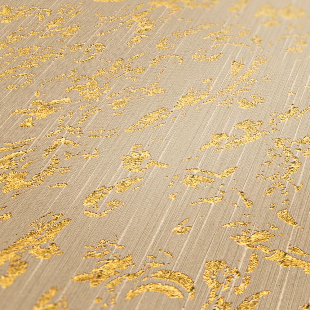 Architects Paper Tapeta tekstylna Metallic Silk tapeta z ornamentami barokowa 10,05 m x 0,53 m beżowy metalik Made in Germany 306602 30660-2