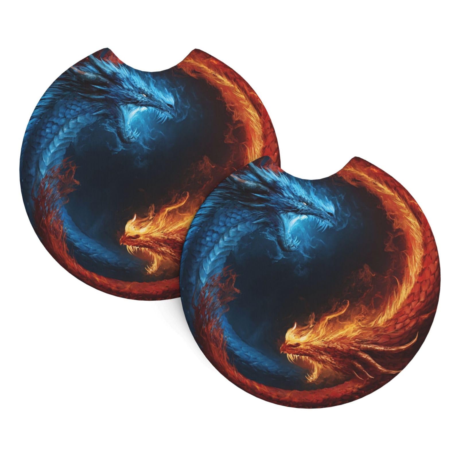 Xopekvlawm Fire And Ice Dragons 2 Pack Car Cup Holder Coasters 2.7 Inch Universal Anti-Slip Shockproof Car Cup Holder Insert Car Coasters Drink Coasters Cup Holder Coasters For Car Accessories