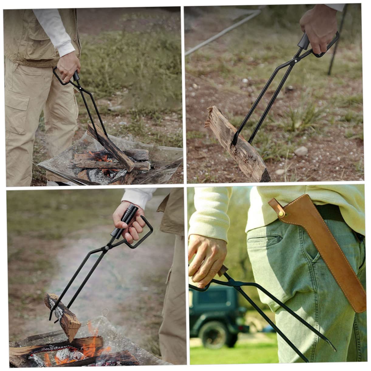 Pinza per Carbone da Esterno con Manico in Legno, Ferro Nero | Lunghezza Allungata, per Picnic e Barbecue in Giardino, Pratica per Spostare la Brace