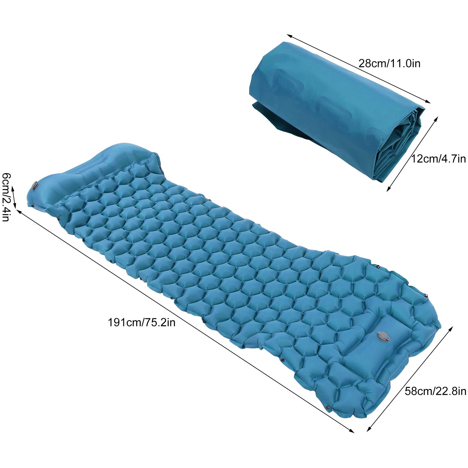 Tappetino da Campeggio Air Sleeping Pad - Pad Gonfiabile Leggero da Viaggio con pressa a Pedale per Escursioni in Viaggio(Blu Pavone)