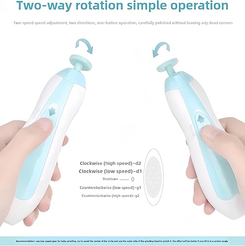 Miniatura 5 de Recortadora de uñas eléctrica para bebés, rotación de 360 para una molienda segura, ultra silenciosa 35 dB, ajustable de 2 velocidades, adecuada