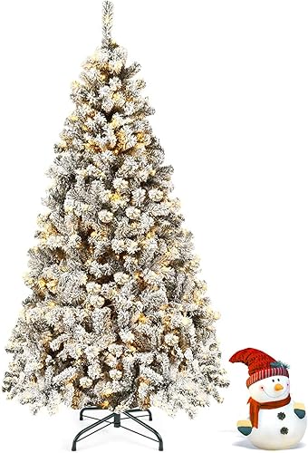 Byroce - Árbol de Navidad preiluminado de 6 pies, pino artificial con bisagras con agujas de PVC y soporte plegable de metal sólido, árbol falso de