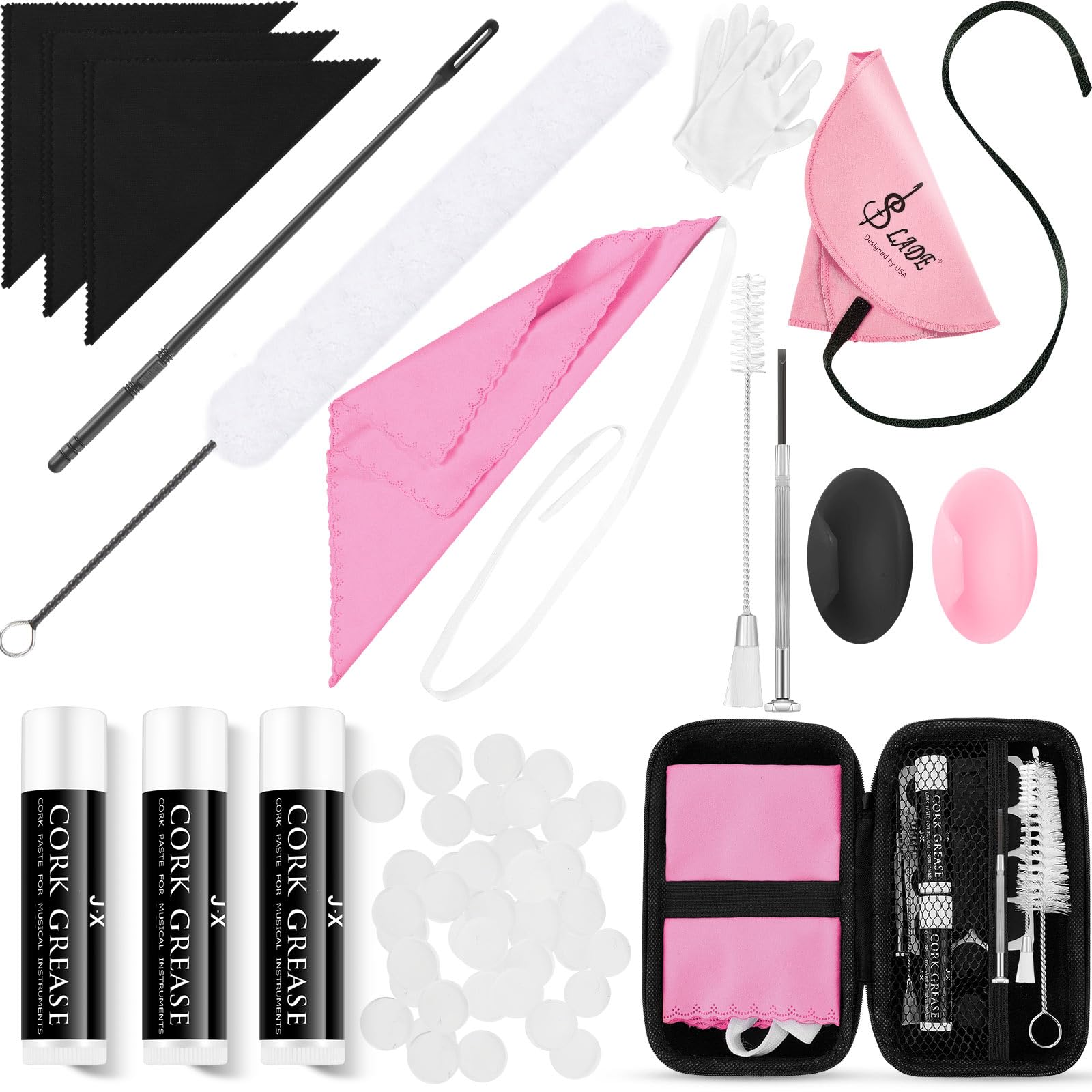 Vesici 40 Pcs Flute Cleaning Kit, Flute Care Accessories Set,Pink